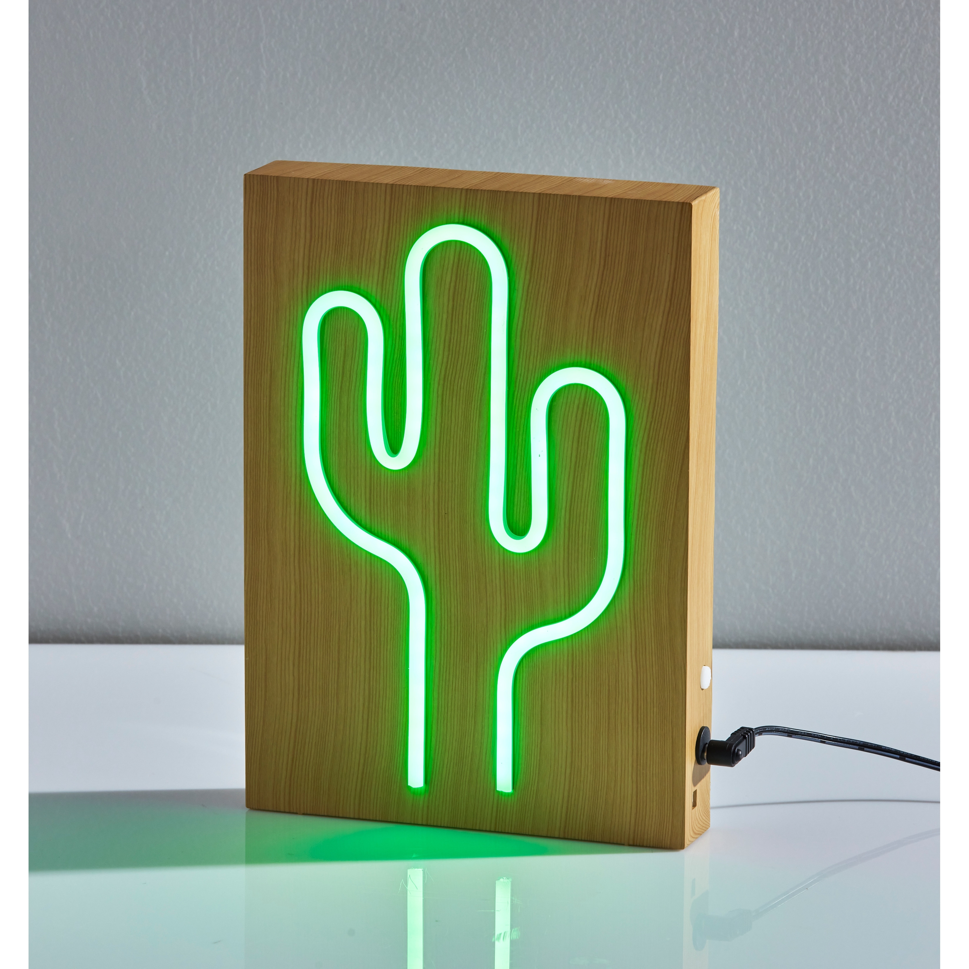Wood Framed Neon LED Cactus Table or Wall Lamp - Mycitystee