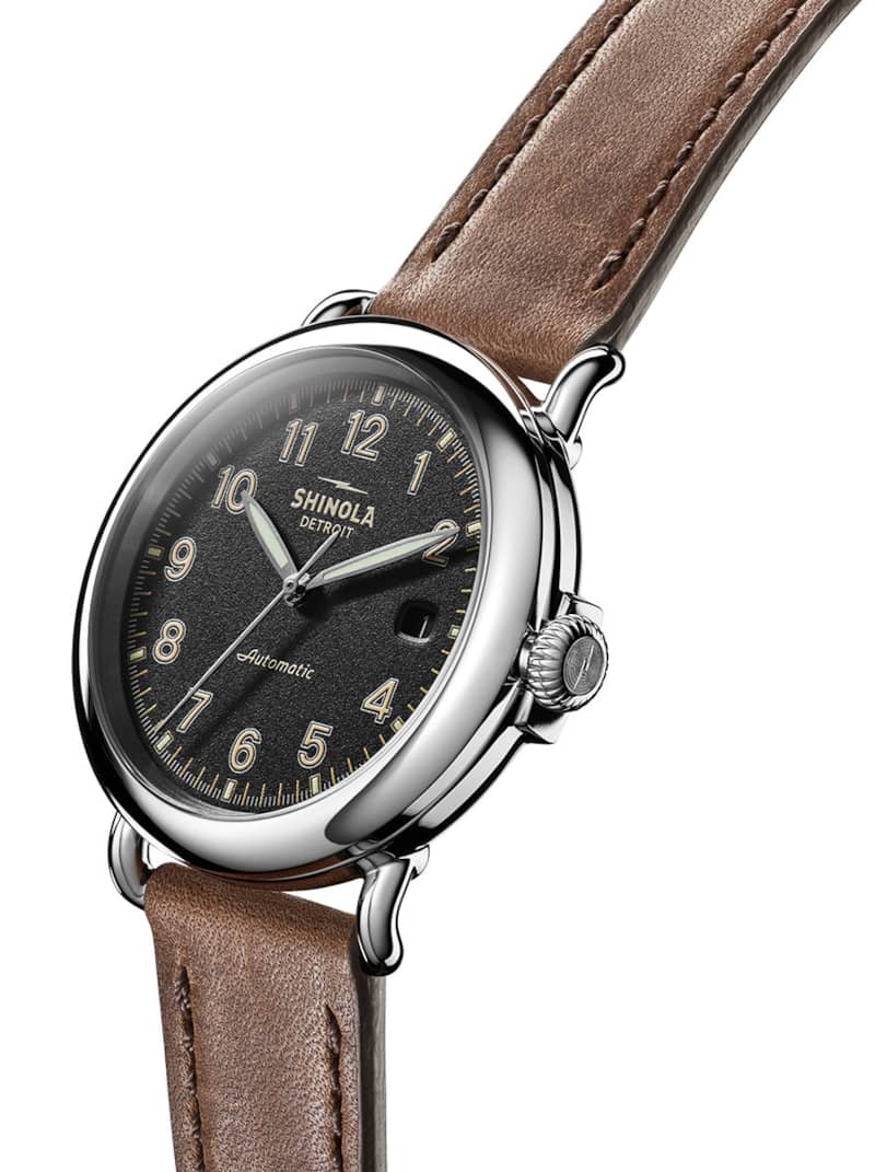 Shinola The Runwell Automatic Matte Black Dial Leather Watch， 39.5mm - Mycitystee
