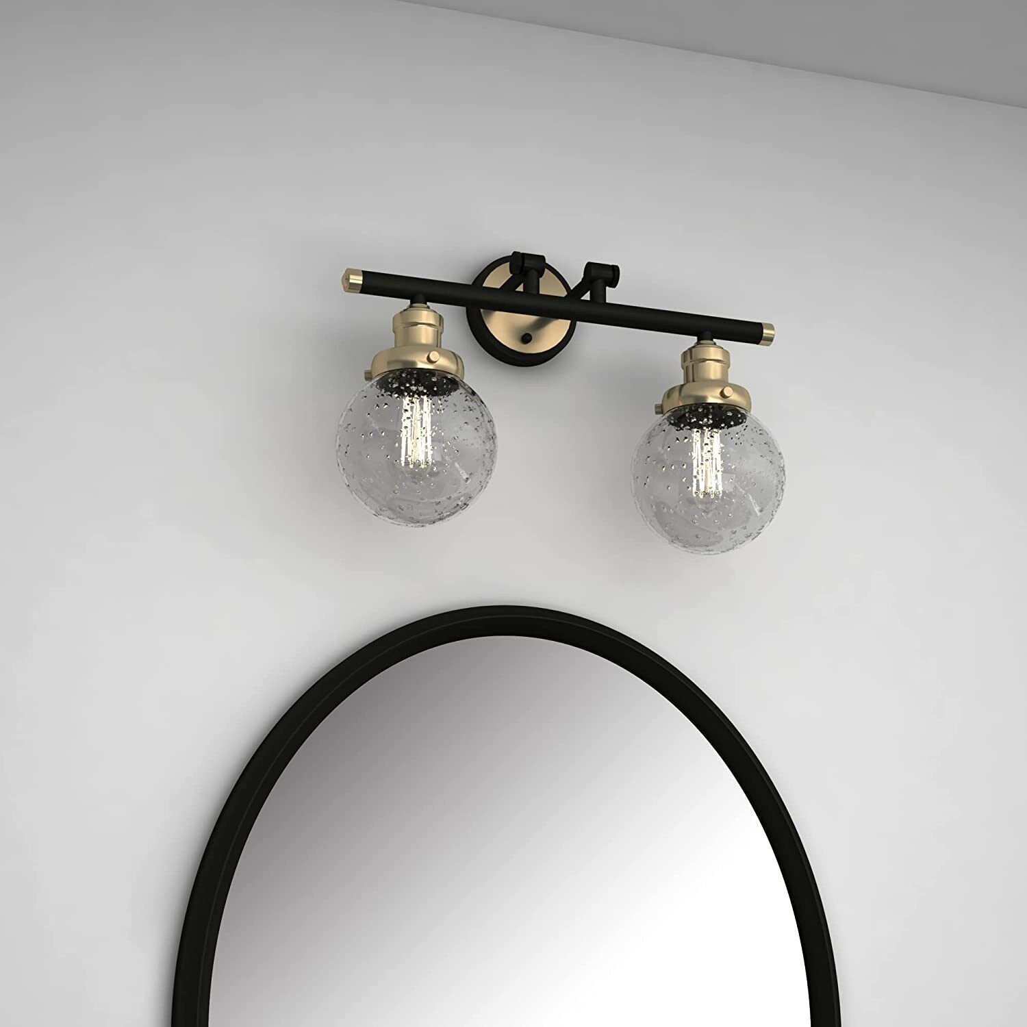 2 Light Vanity Light in Black W/Antique brass with Clear Seedy Glass - W:17.8*H:13.19*E:7.95 - Mycitystee