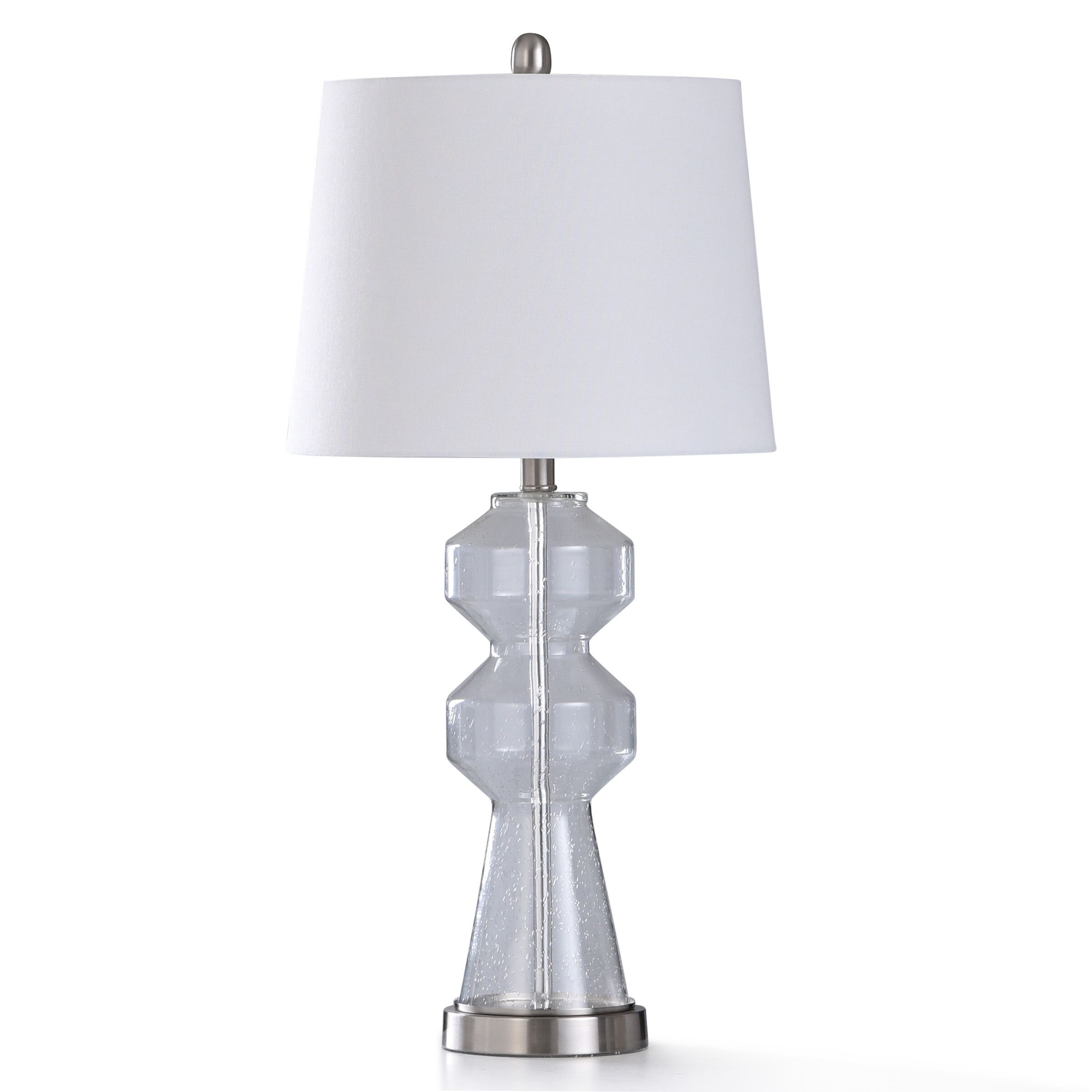 StyleCraft Nova Clear Seeded Glass with Brushed Steel Metal Table Lamp - Mycitystee