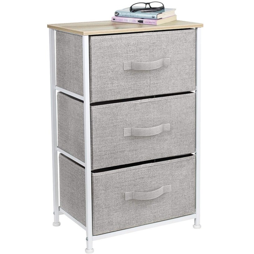3 Drawer Nightstand Dresser Organizer Steel Frame Wood Top Fabric Bins - - 30826612 - Mycitystee