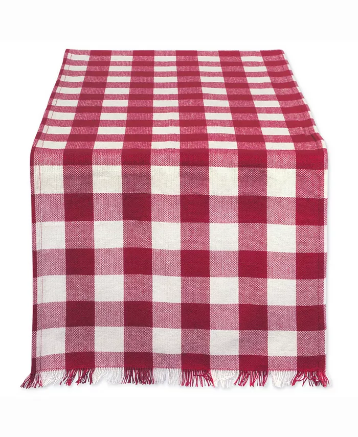 Design Imports Wine Heavyweight Check Fringed Table Runner 14