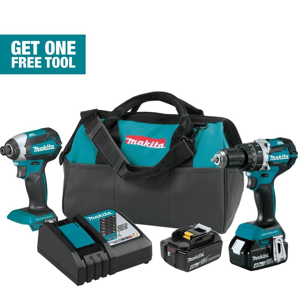 Makita 18V LXT Lithium-Ion Brushless Cordless Hammer Drill and Impact Driver Combo Kit (2-Tool) w/ (2) 4Ah Batteries, Bag XT269M - Mycitystee