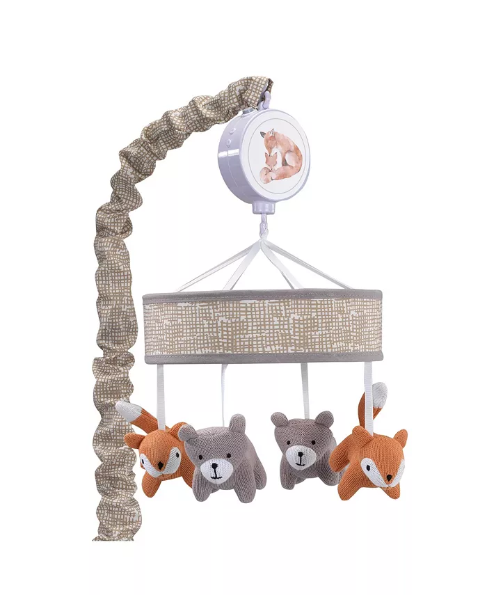 Lambs Ivy Painted Forest Gray Beige Fox and Bear Baby Crib Musical Mobile - Mycitystee