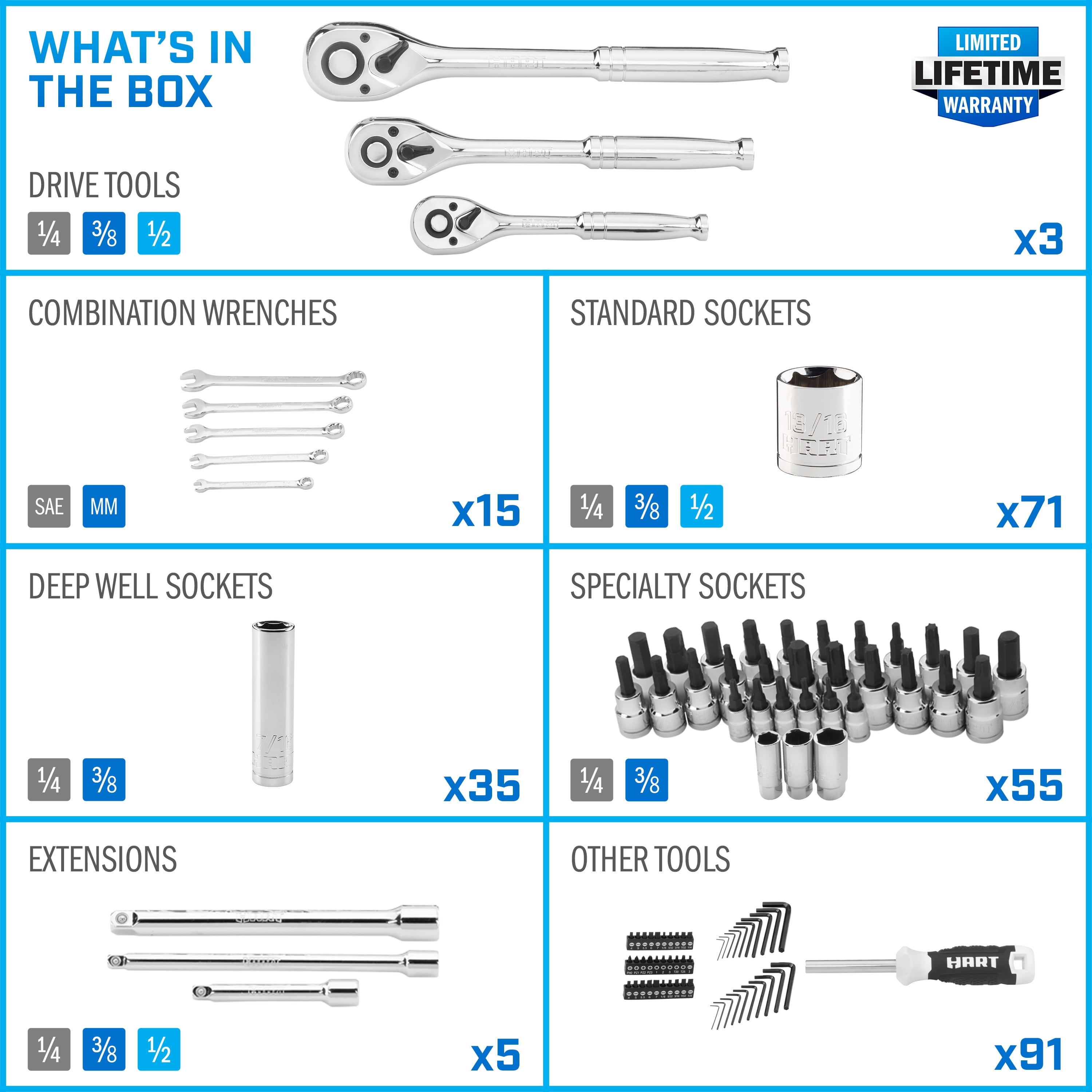 Multiple Drive 275-Piece Mechanics Tool Set， Chrome Finish - White - Mycitystee