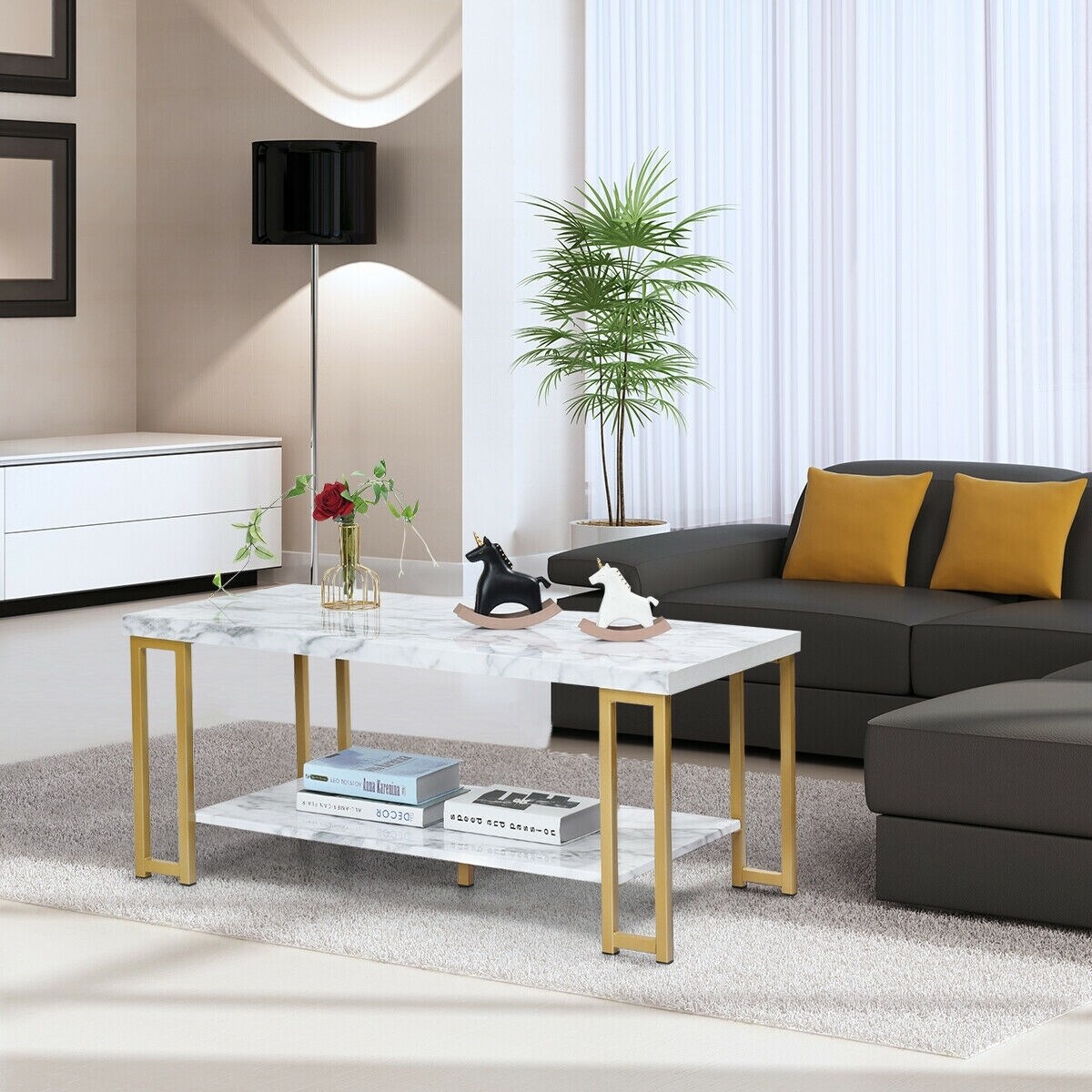 GZMR Modern Coffee Table Faux Marble Top Accent Cocktail Table - Mycitystee