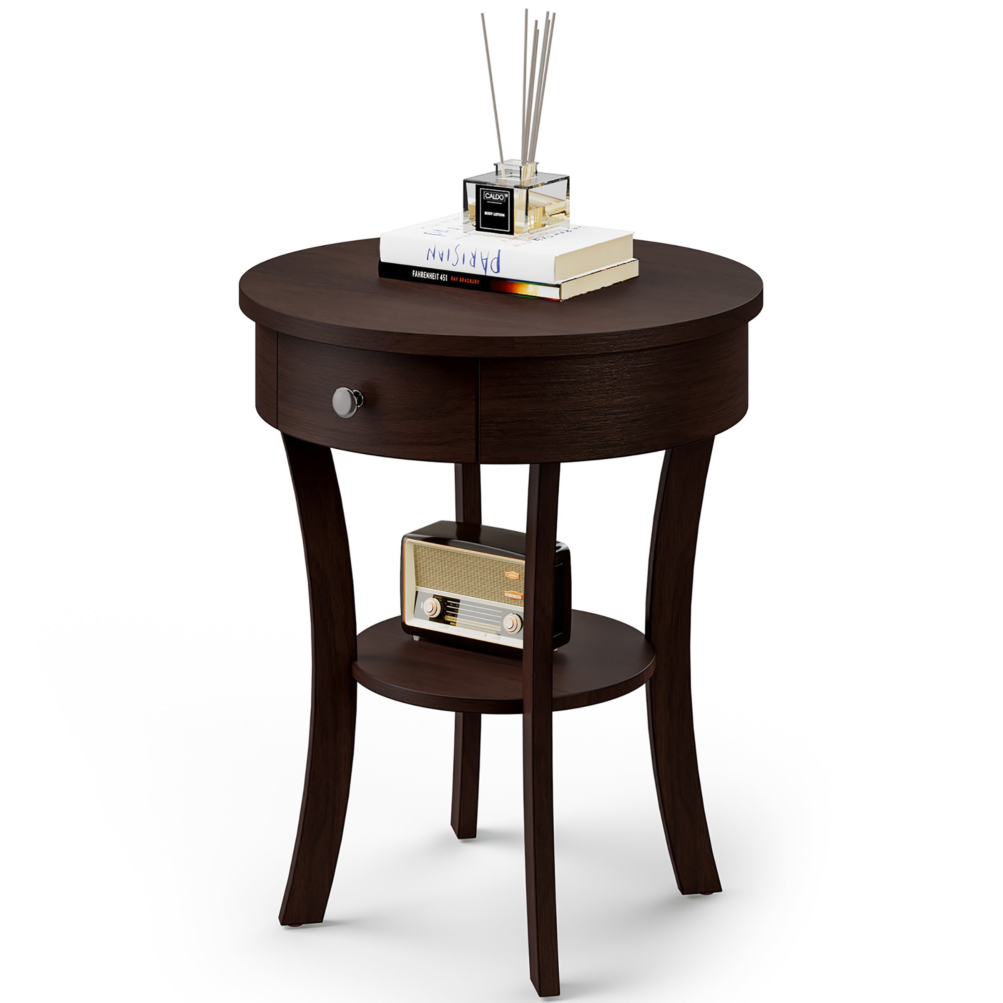 Costway 2-tier Side End Sofa Table Round Nightstand for Bedroom Living - See Details - Mycitystee