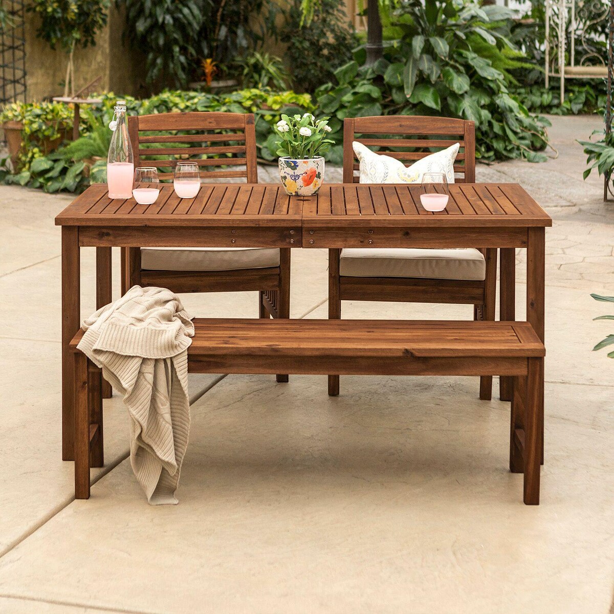 Ultimate Patio Horizon Way 4 Piece Dark Brown Acacia Patio Dining Set W/ 60 X 34 Inch Rectangular Table and Natural Cushions - Mycitystee