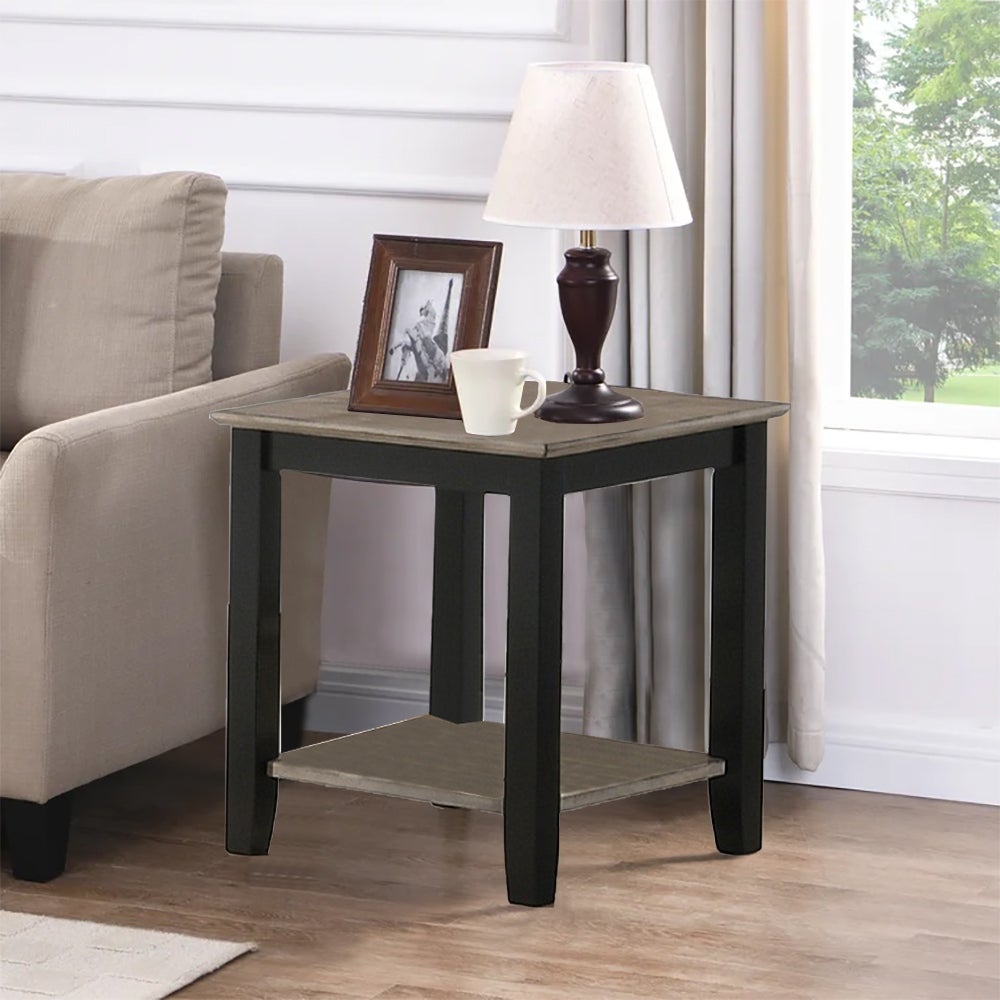 22 in. Walnut Medium Square Wood Coffee Table with Shelf - Mycitystee