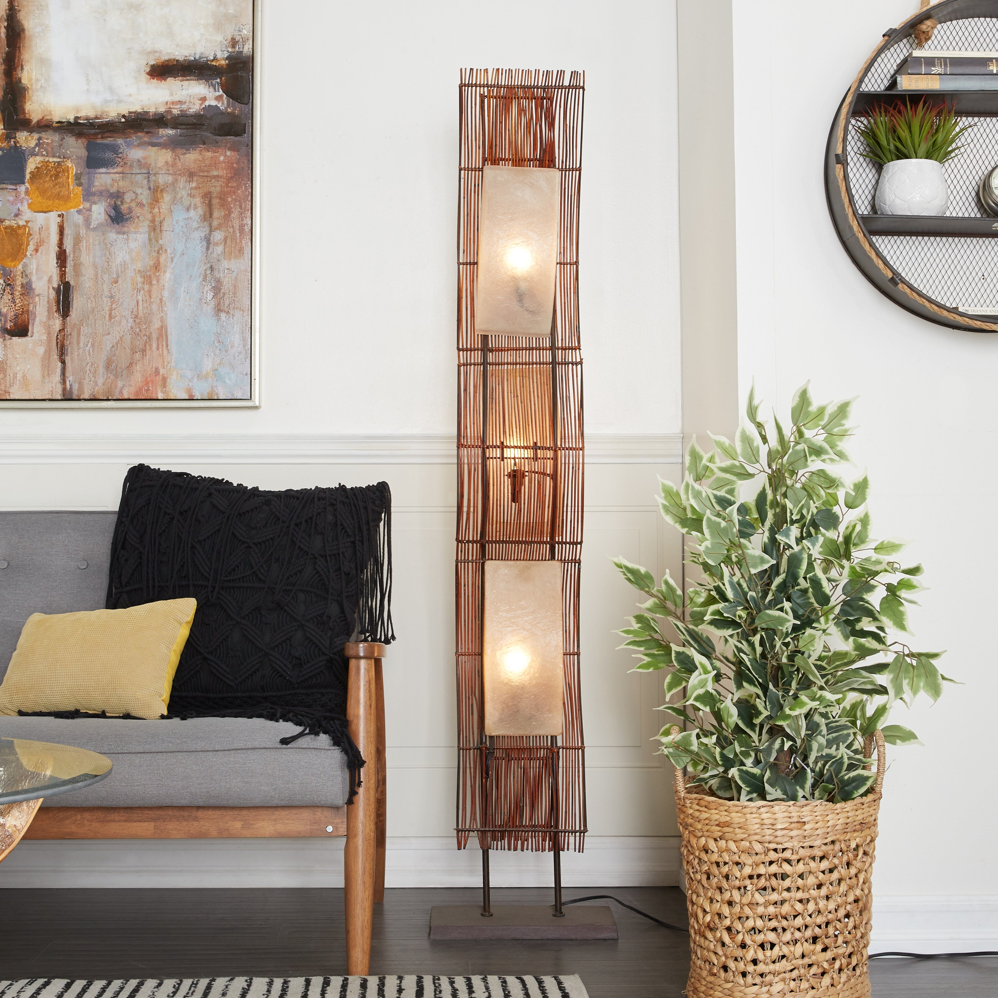 Brown Bamboo Coastal Floor Lamp 67 x 17 x 7 - 17 x 67 - Mycitystee