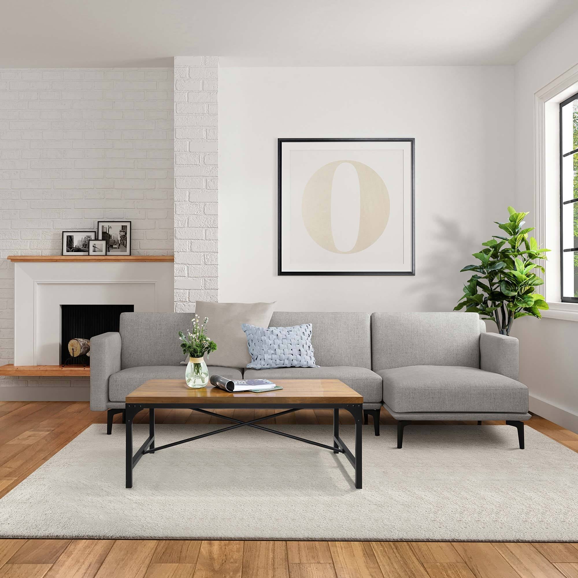 Farmhouse Rectangle Living Room Wood Coffee Table Sofa Cocktail Table - 42'' x 22'' x 17'' - Mycitystee