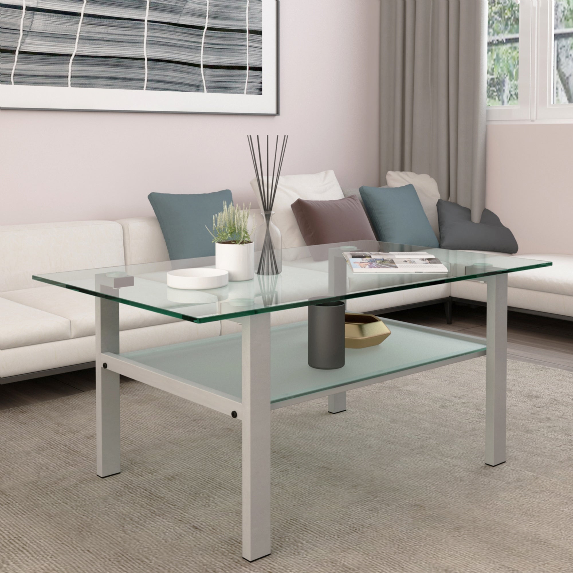 Nestfair Modern Simple Transparent Glass Coffee Table - Mycitystee