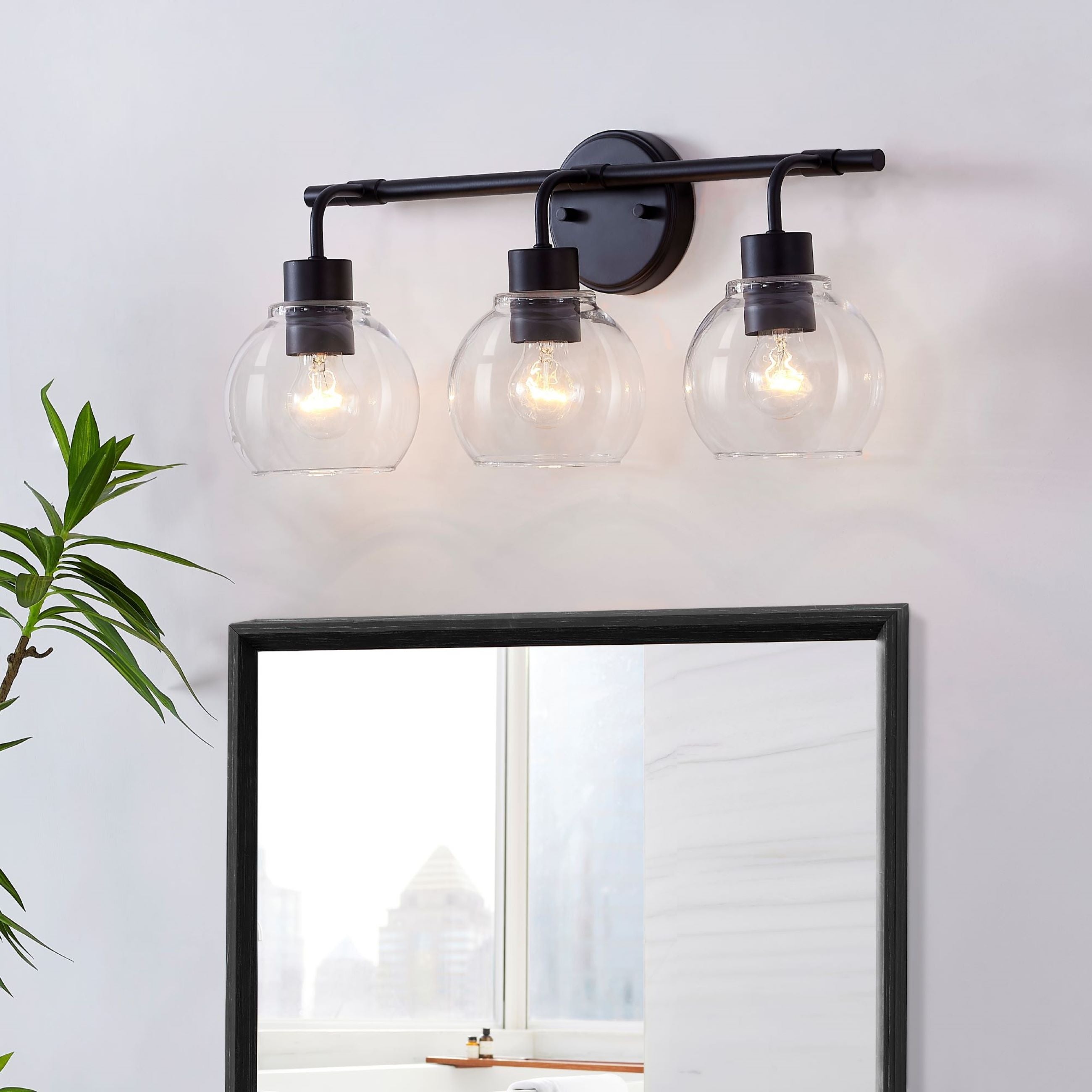 KAWOTI 3/4 Light Dimmable Black Vanity Light with Clear Glass Shades - Mycitystee
