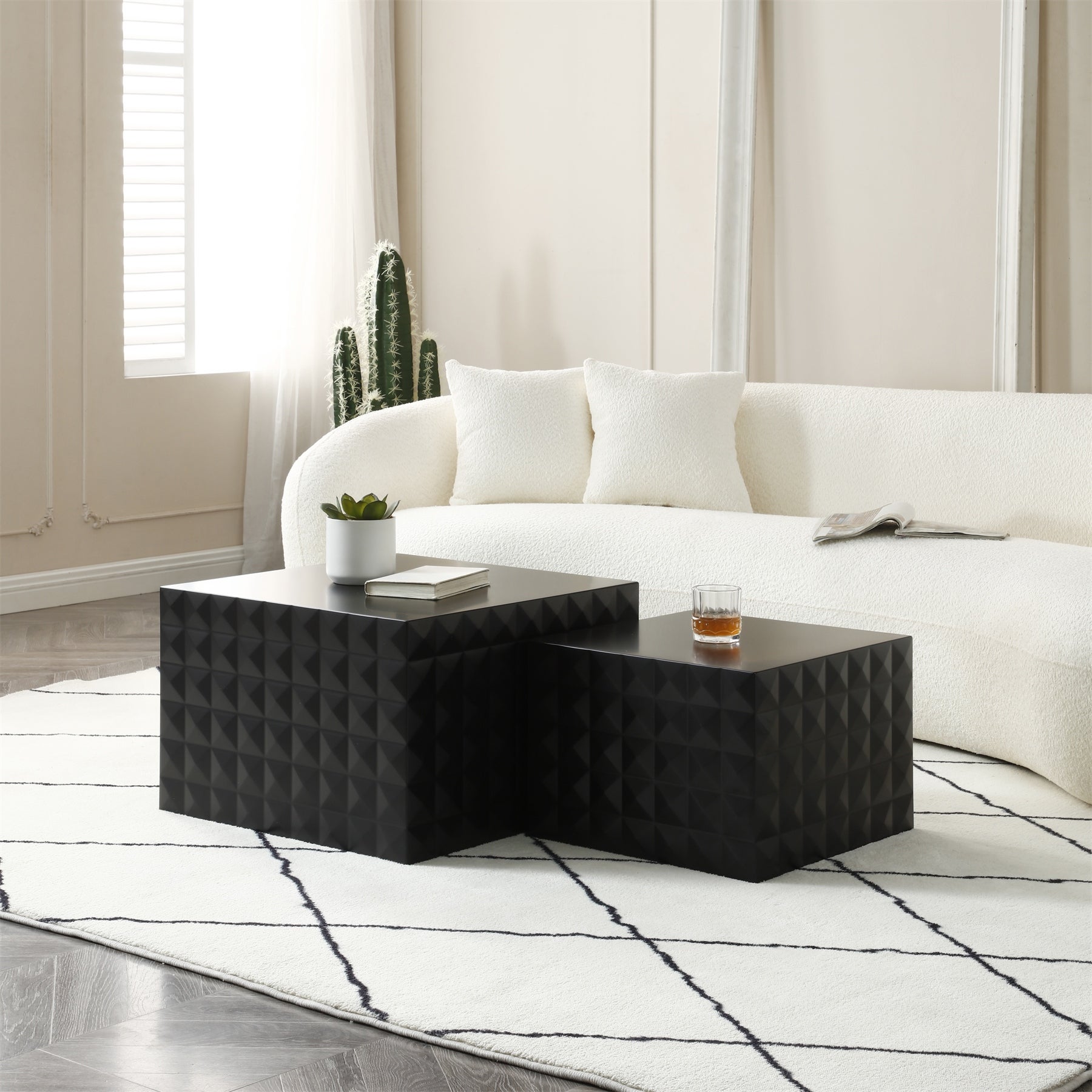 Square MDF Coffee Nesting Table for Living Room (Set of 2) - Mycitystee