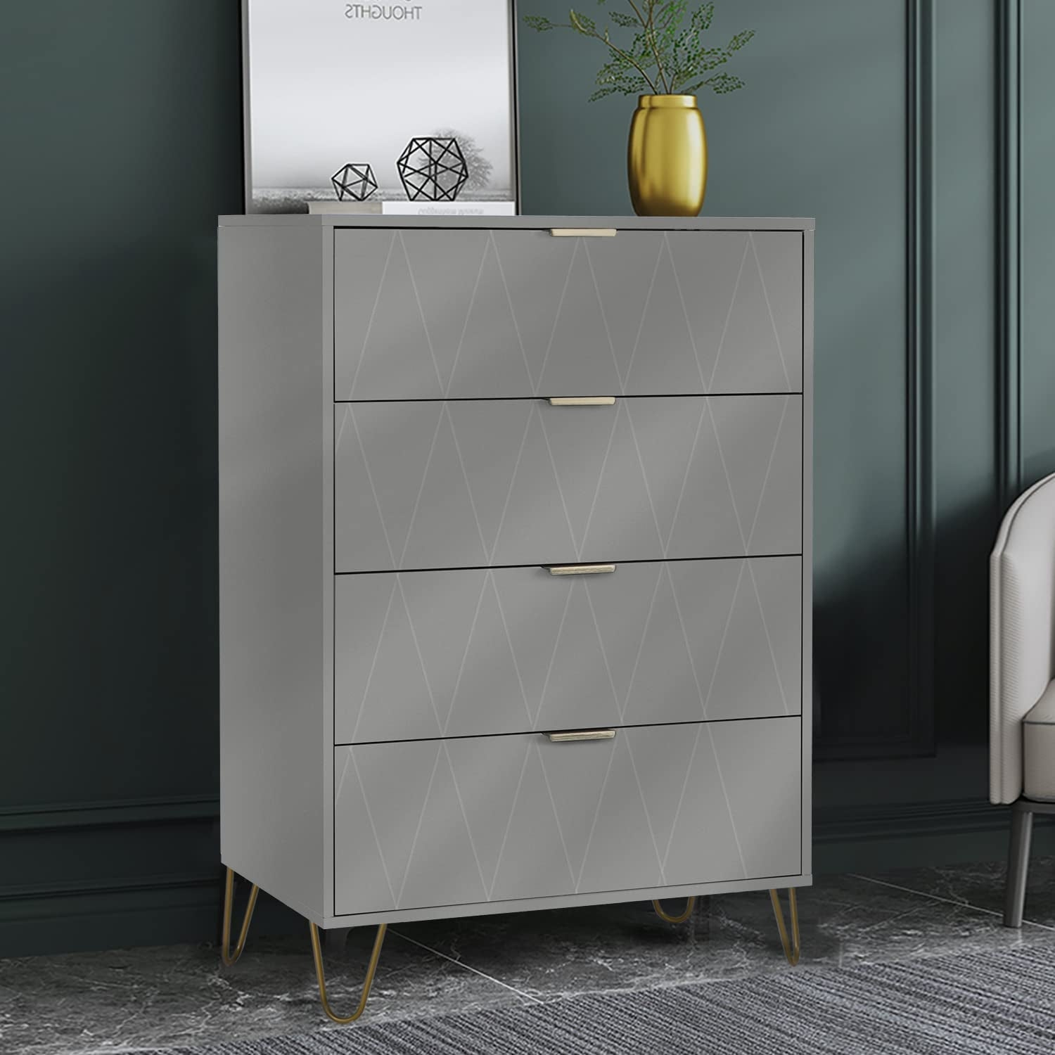 4 Drawer Dresser， Storage Cabinet， Tall Drawers Chest Organization for Closet， Bedroom， Office File Nightstand， Living Room - - 37668471 - Mycitystee