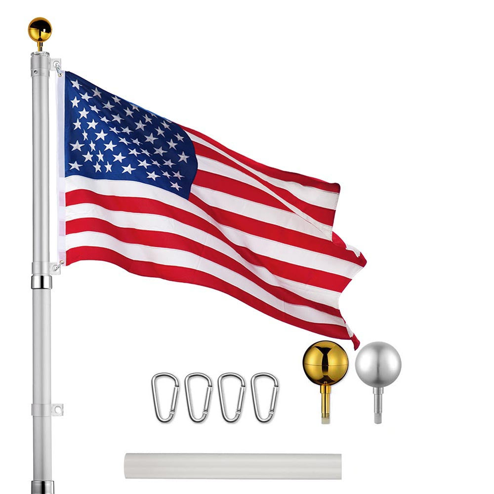 25 ft Aluminum Telescoping Flagpole Kit w/ US FlagSilver - Mycitystee