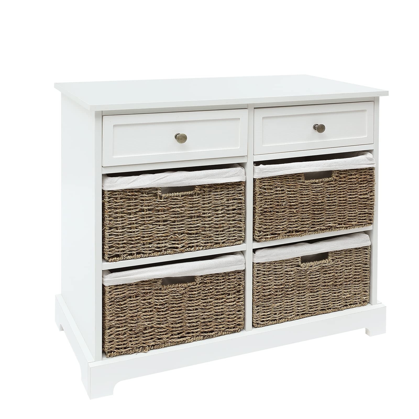 Storage Cabinet， Wicker Wooden Dresser with 2 Drawer and 4 Basket， Wicker Basket Storage Tower - as picture - - 37668413 - Mycitystee
