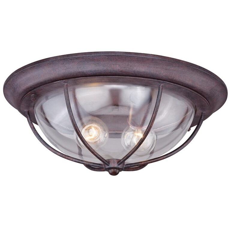 Dockside Bronze Coastal Round Outdoor Flush Mount Ceiling Light Clear Glass - 15-in W x 5.75-in H x 15-in D - Mycitystee