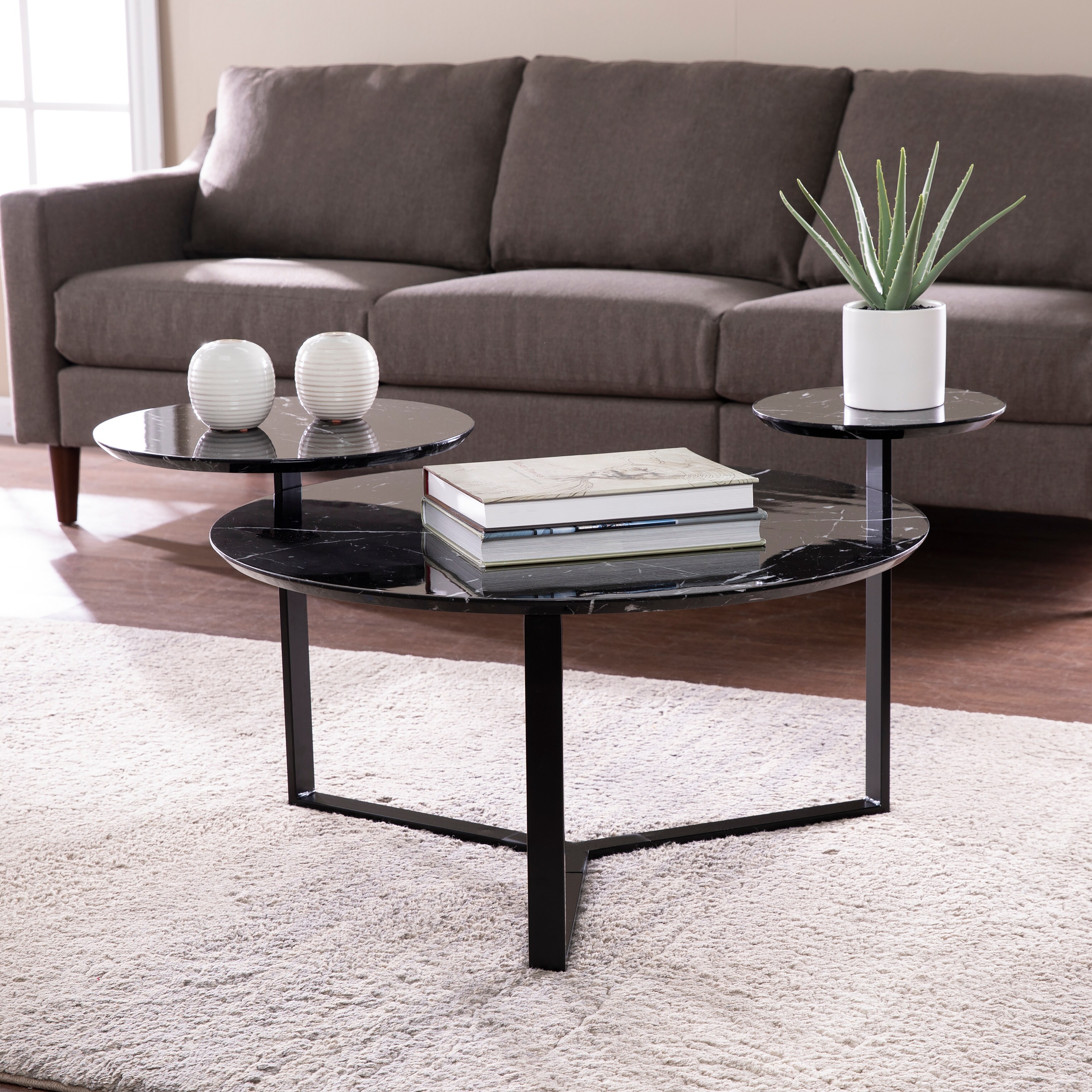 SEI Furniture Saxton Contemporary Black Stone Coffee Table - Mycitystee