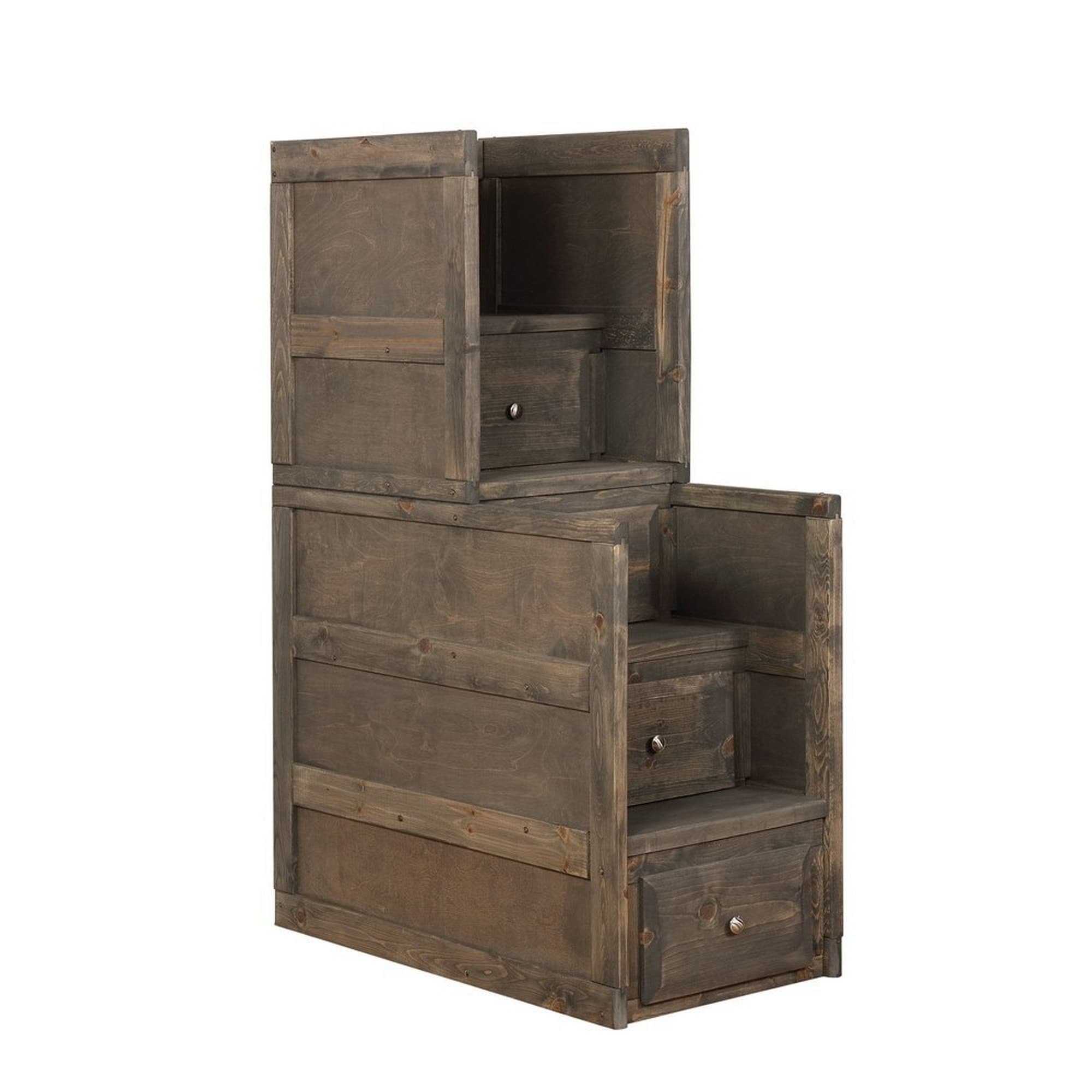Wooden Modern Style 4 Drawer Stairway Chest with Open Top Shelf， Brown - - 31294737 - Mycitystee