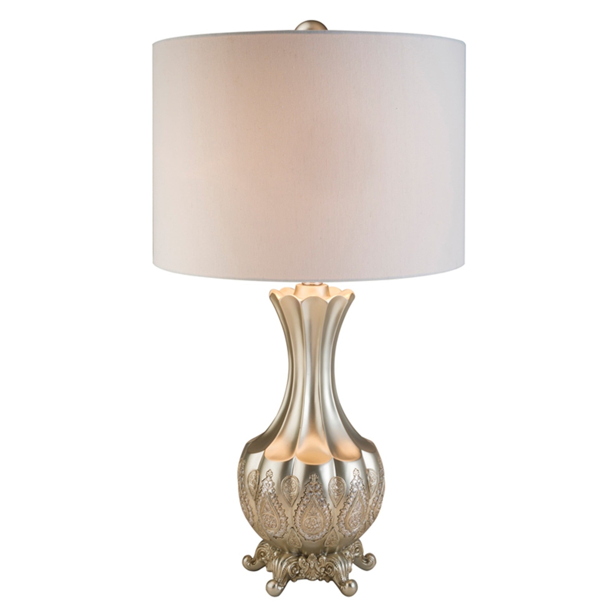 Elegant Silver Table Lamp With White Linen Lamp Shade - Large - Mycitystee