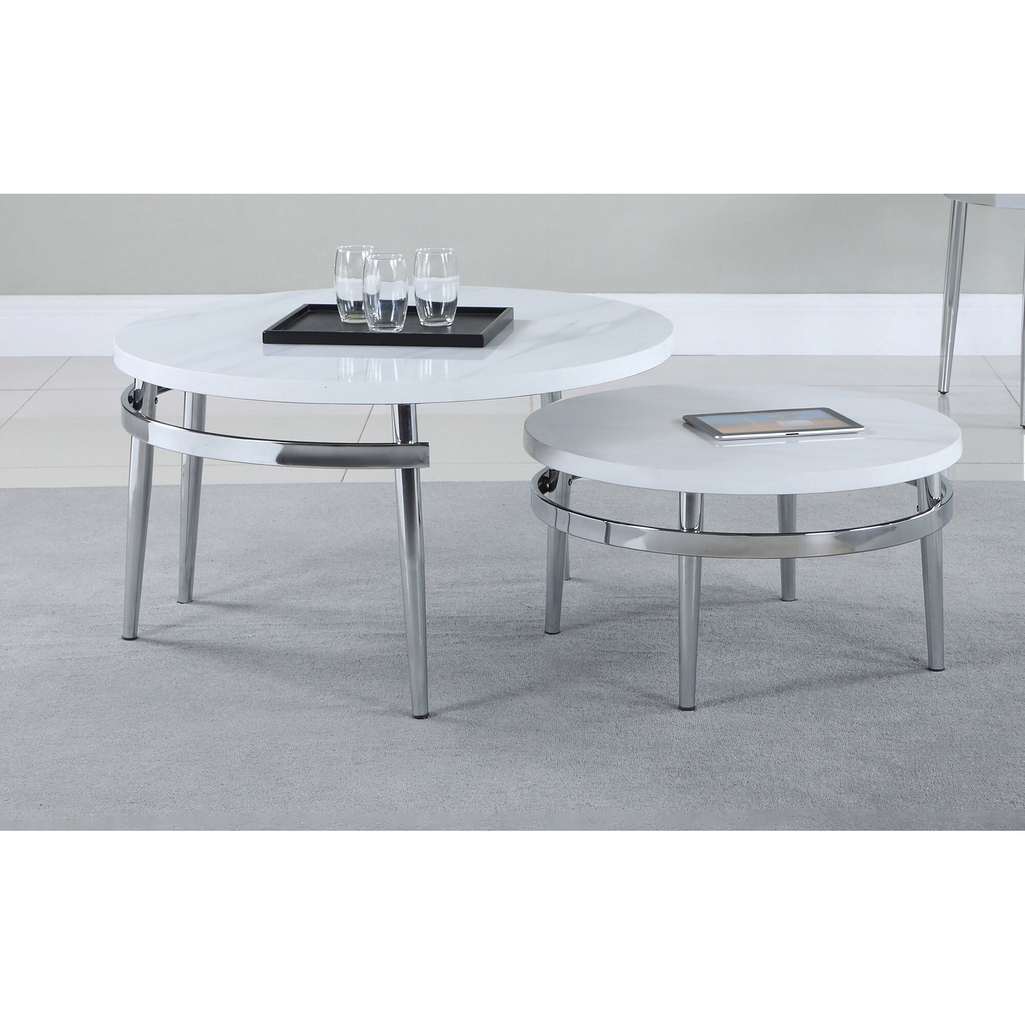 Coaster Furniture Avilla White and Chrome Round Nesting Coffee Table - Mycitystee
