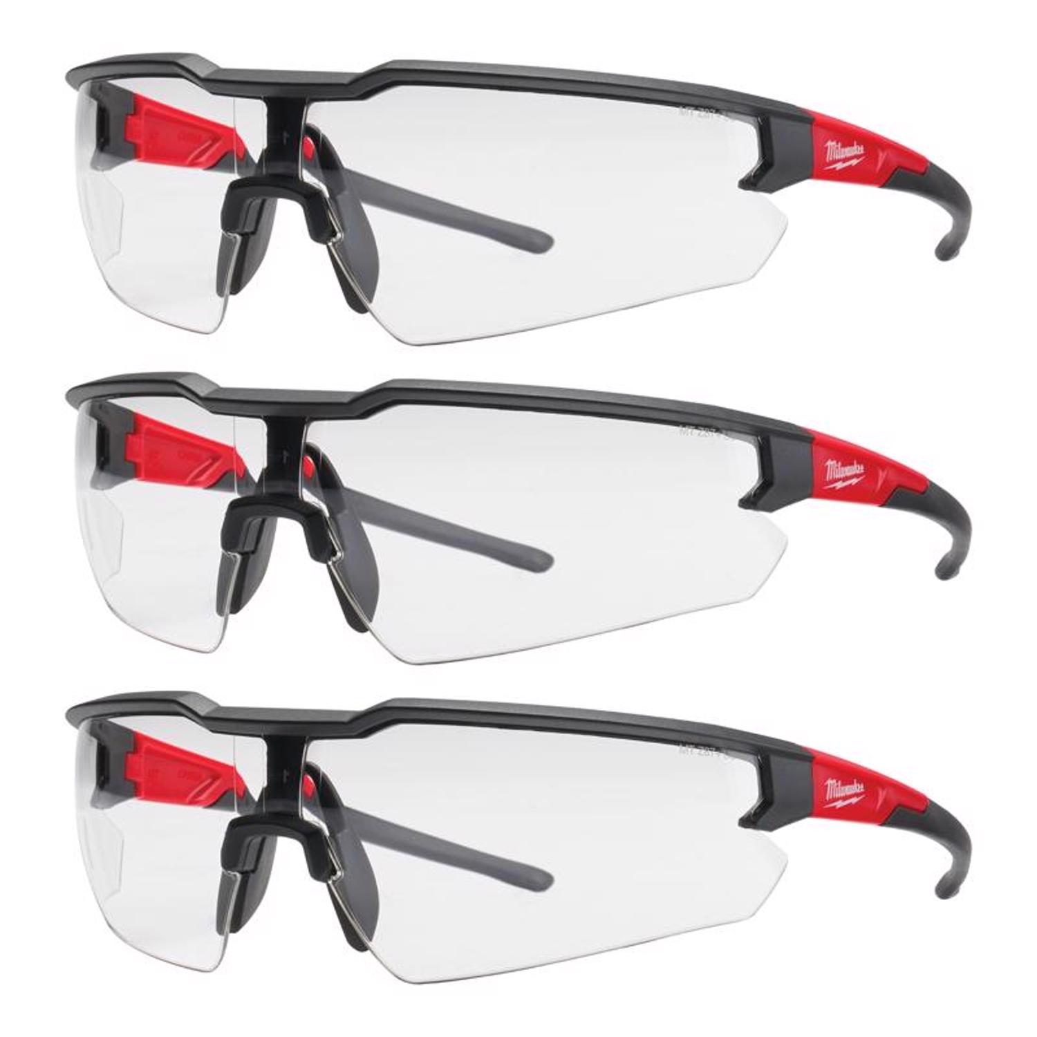 Milwaukee Safety Glasses Clear Lens Black/Red Frame 3 pk - Mycitystee