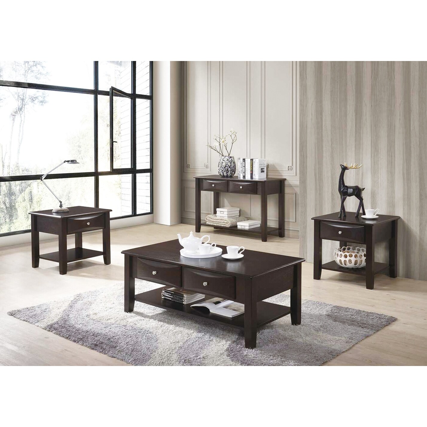Brown Coffee Table with Two Drawers - Mycitystee