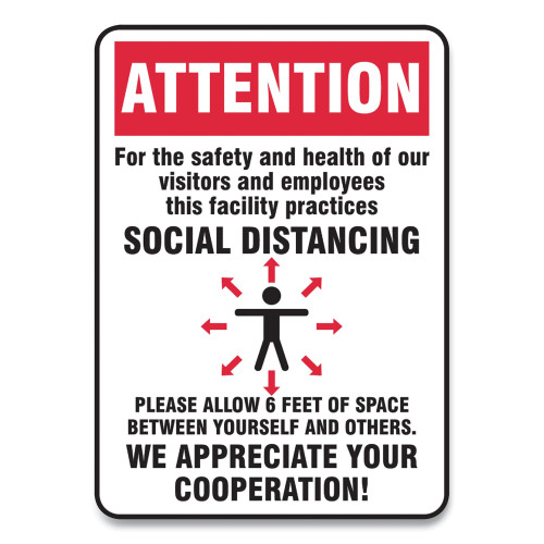 Accuform Social Distance Signs， Wall， 10 x 14， Visitors and Employees Distancing， Humans/Arrows， Red/White， 10/Pack (MGNG906VPESP) - Mycitystee