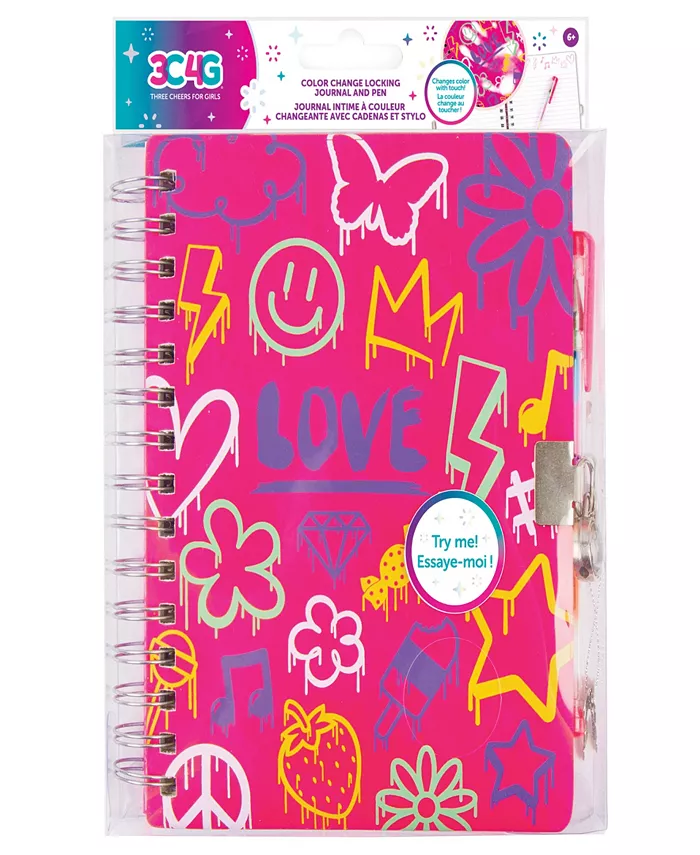 Three Cheers For Girls 3C4G Color Change Locking Journal Pen Temperature Changing Cover Pink To White， Teens Tweens Girls， Make It Real， Take Notes in - Mycitystee