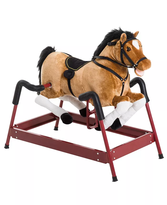 Qaba Rocking Horse Toy Children Vintage Plush Rocker Wooden Ride W  Sound - Mycitystee