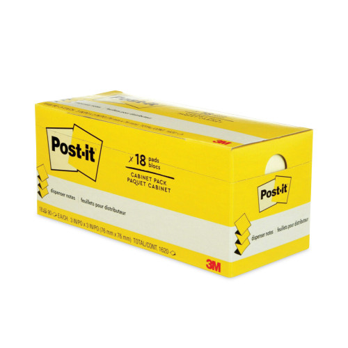 Post-it Original Canary Yellow Pop-Up Refill Cabinet Pack， 3 x 3， 90-Sheet， 18/Pack (R33018CP) - Mycitystee