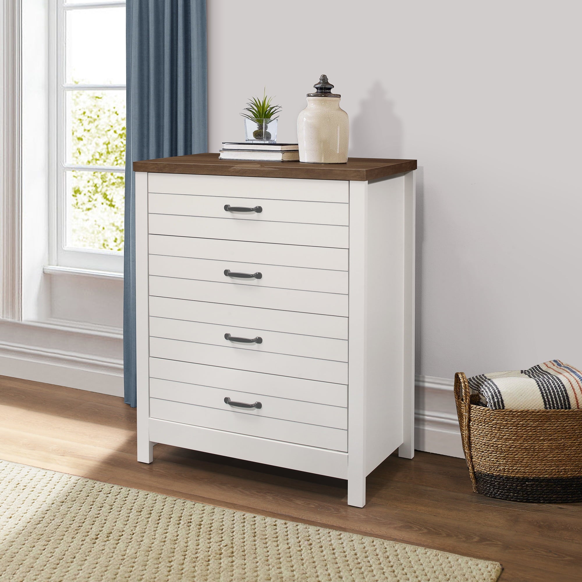 Lancaster Farmhouse 4-Drawer Dresser， Ivory and Oak， by Living Essentials - - 36940945 - Mycitystee