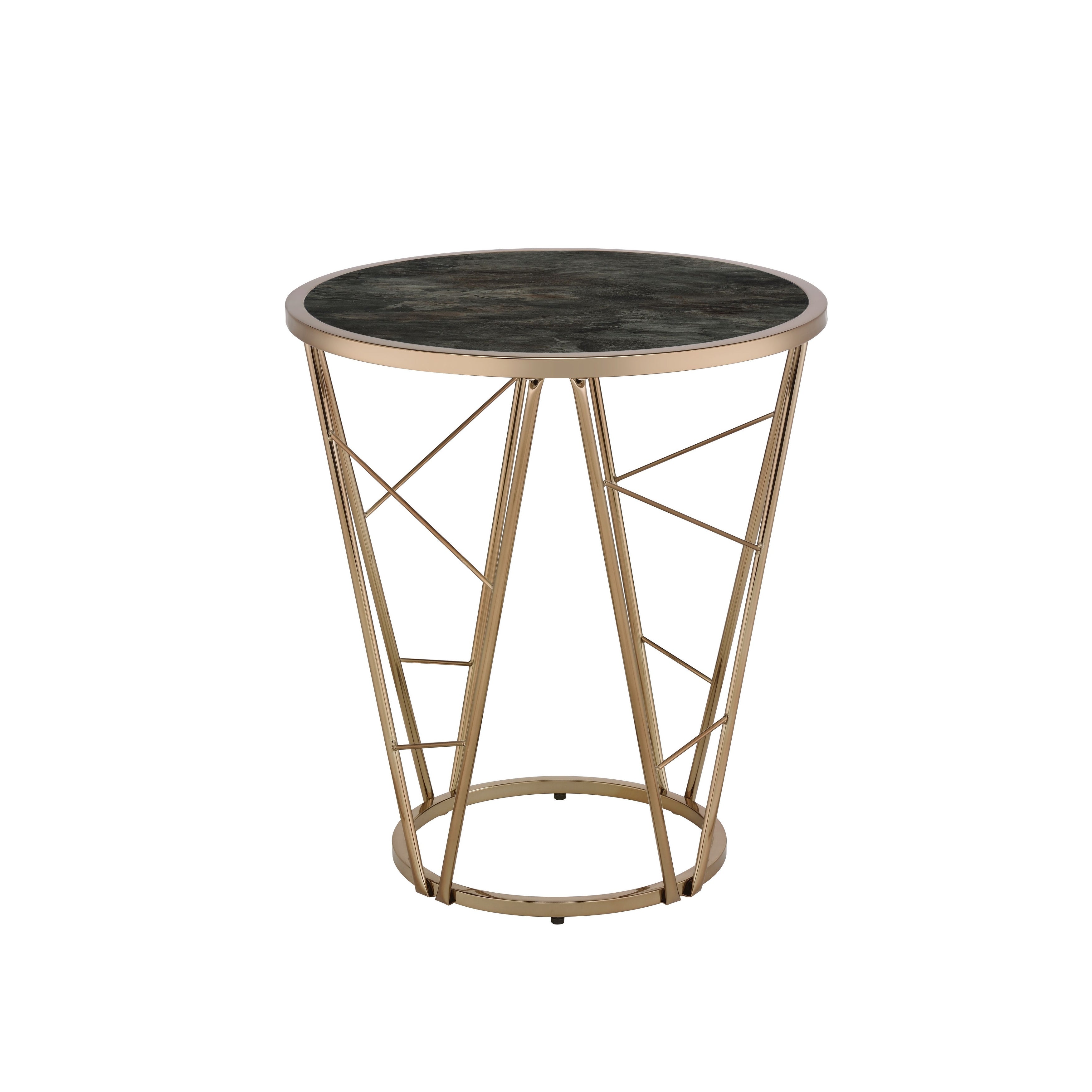 Modern Style Cicatrix End Table， Faux Black Marble Glass and Champagne Finish - Mycitystee