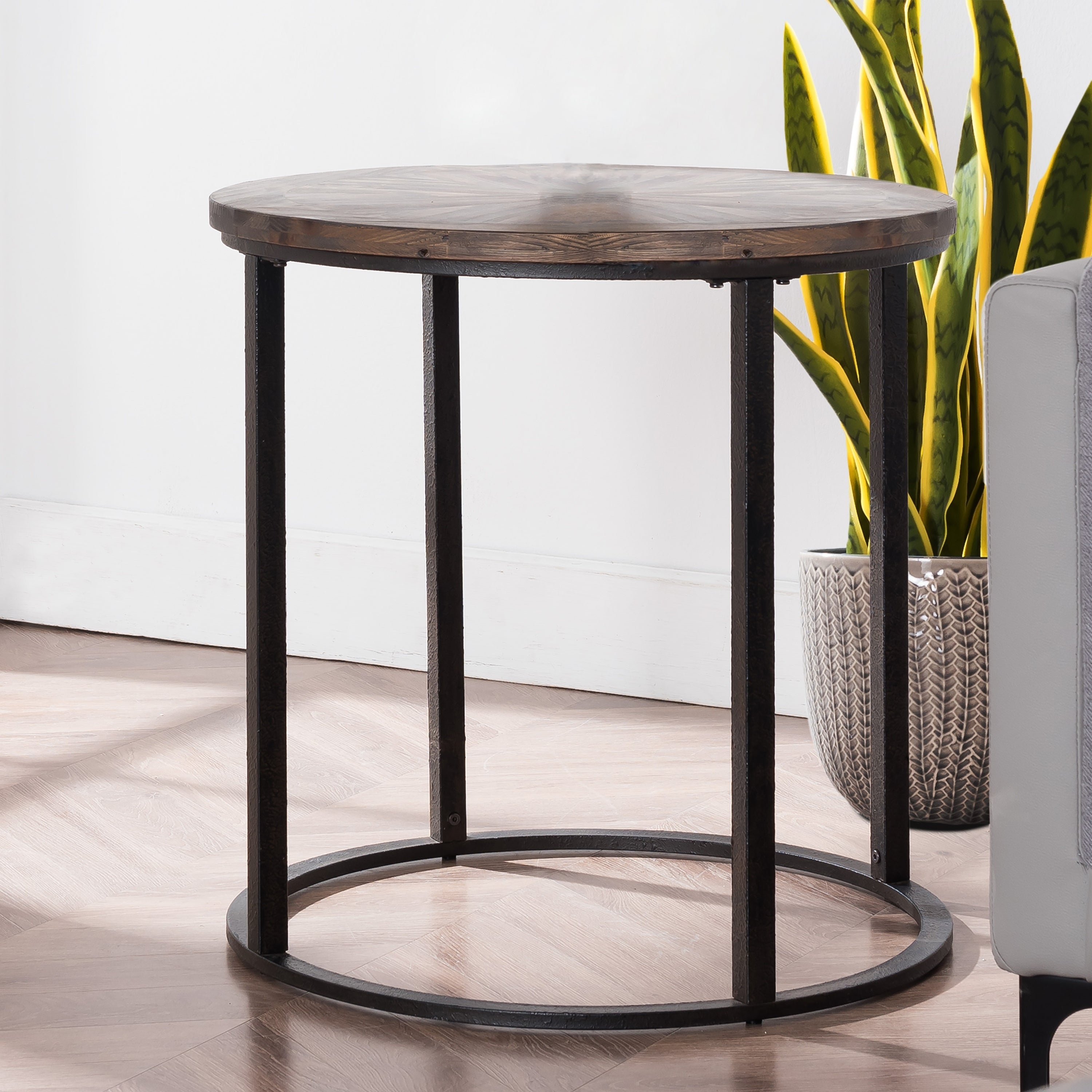 SEI Furniture Darren Modern Rustic Farmhouse Reclaimed Wood Round Side Table - Mycitystee