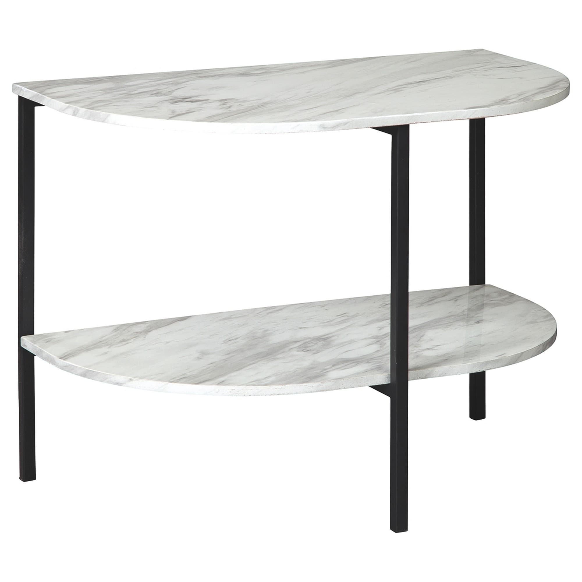 Crescent Moon Shaped Marble Top Metal Chair Side End Table， White and Black - Mycitystee