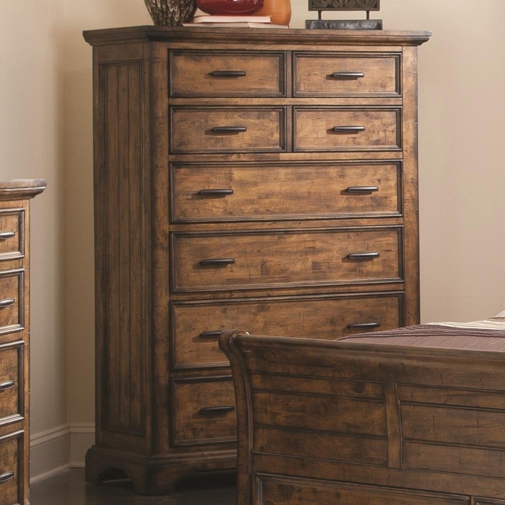 Rustically Charmed Wooden Chest with 8 Spacious Drawers， Brown - - 25712600 - Mycitystee