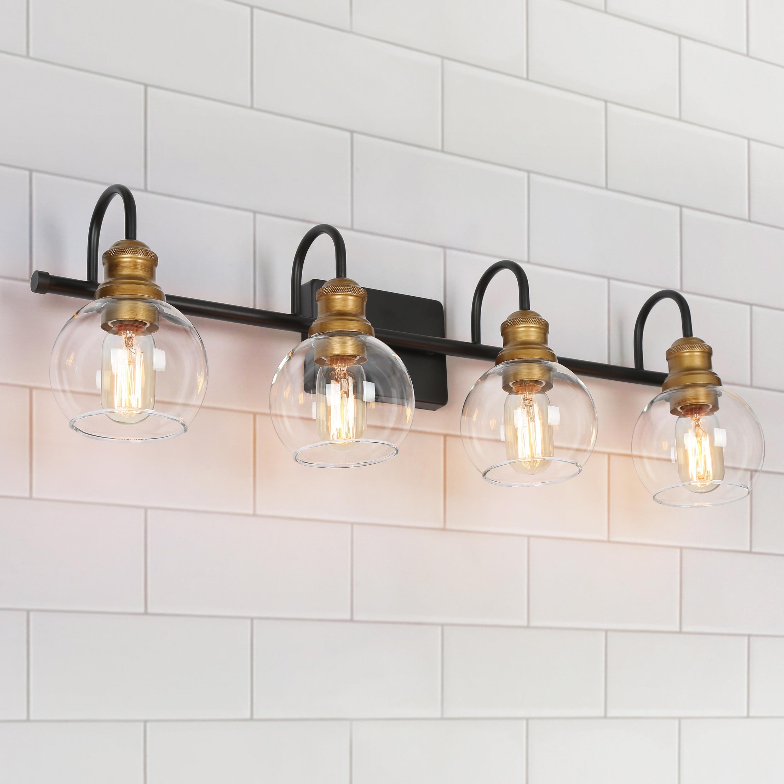 Olia Modern Brass Black 3/4/5-Light Bathroom Vanity Lights Clear Glass Wall Sconces - Mycitystee