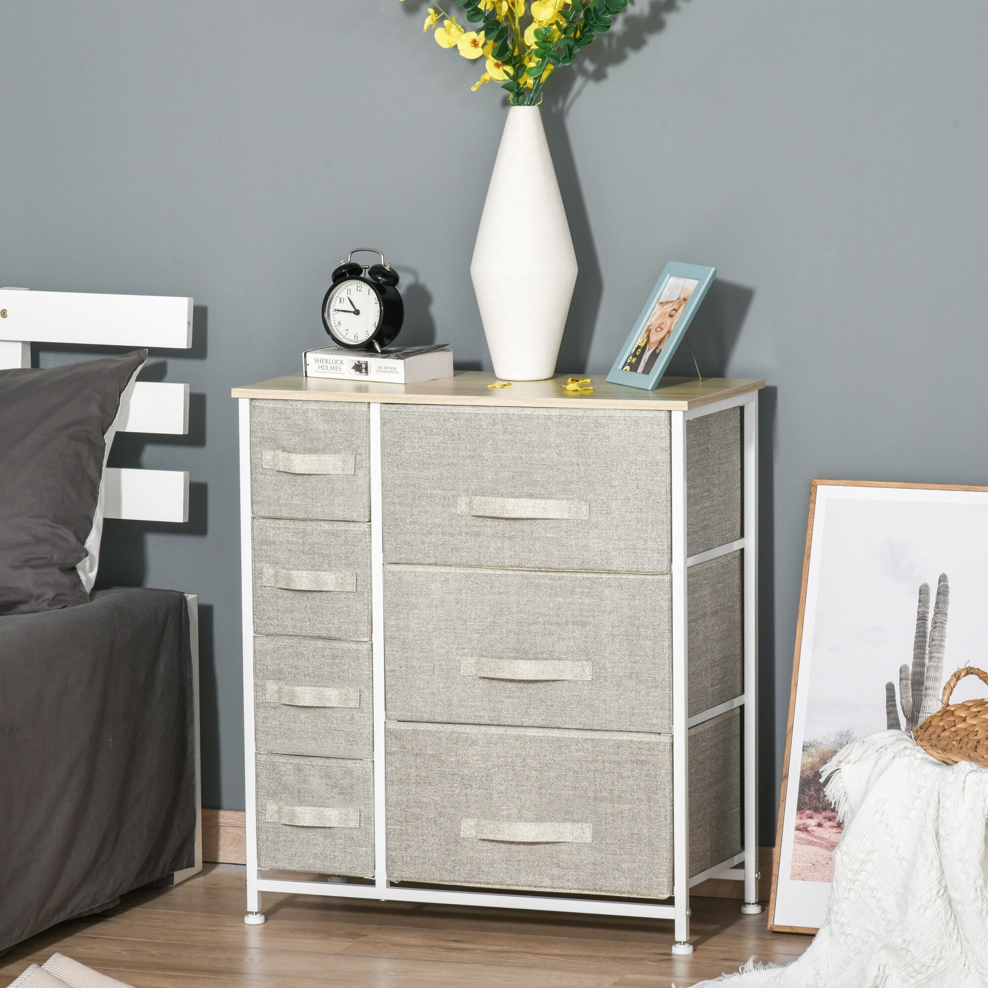 HOMCOM 7-Drawer Storage Cabinet Organizer Unit with Fabric Bins for Bedroom， Dresser， Closets， Grey - - 32813463 - Mycitystee