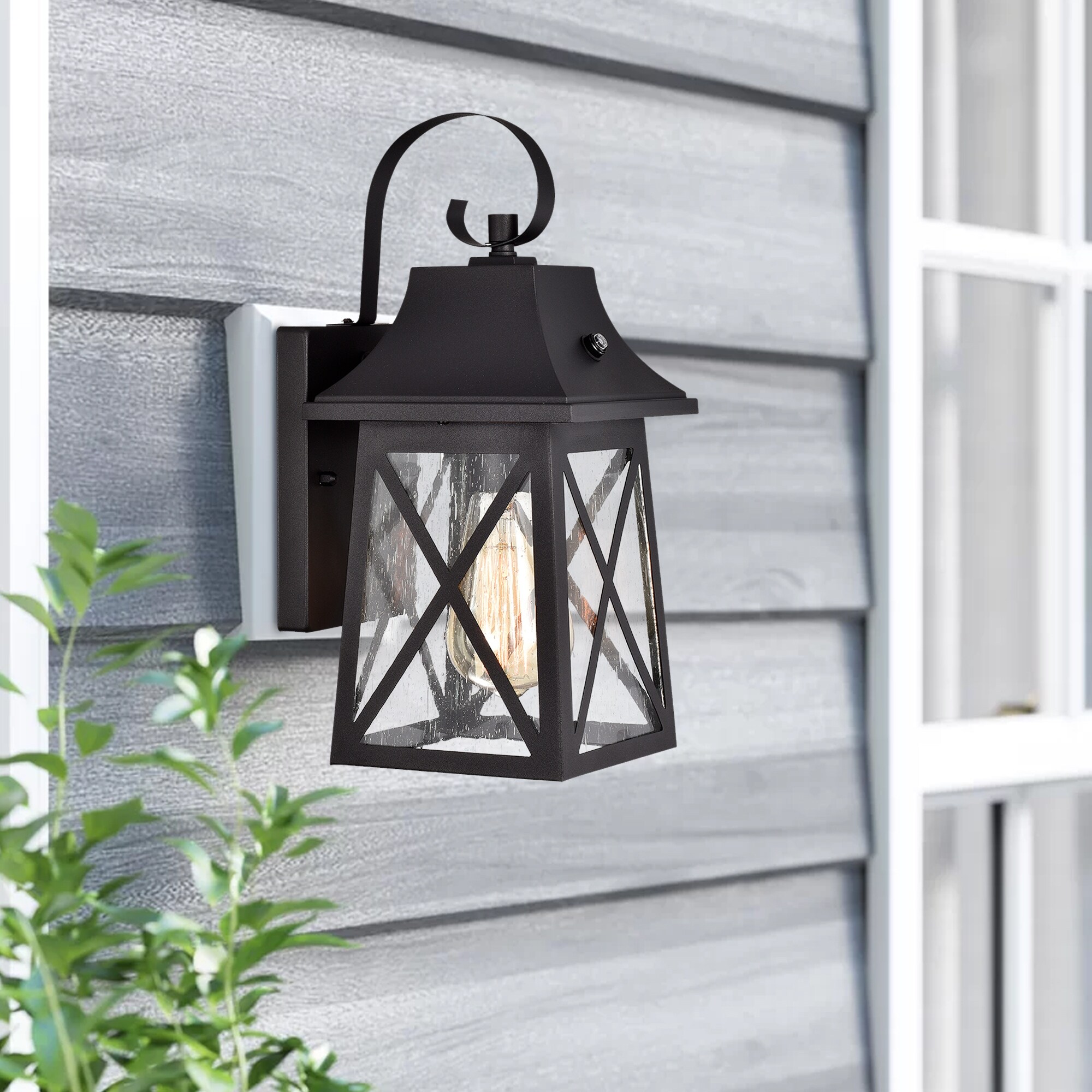 Dusk to Dawn OutdoorFarmhouse Porch Lamp Matte Black Finish， with Seeded Glass - 13*6*7 - Mycitystee