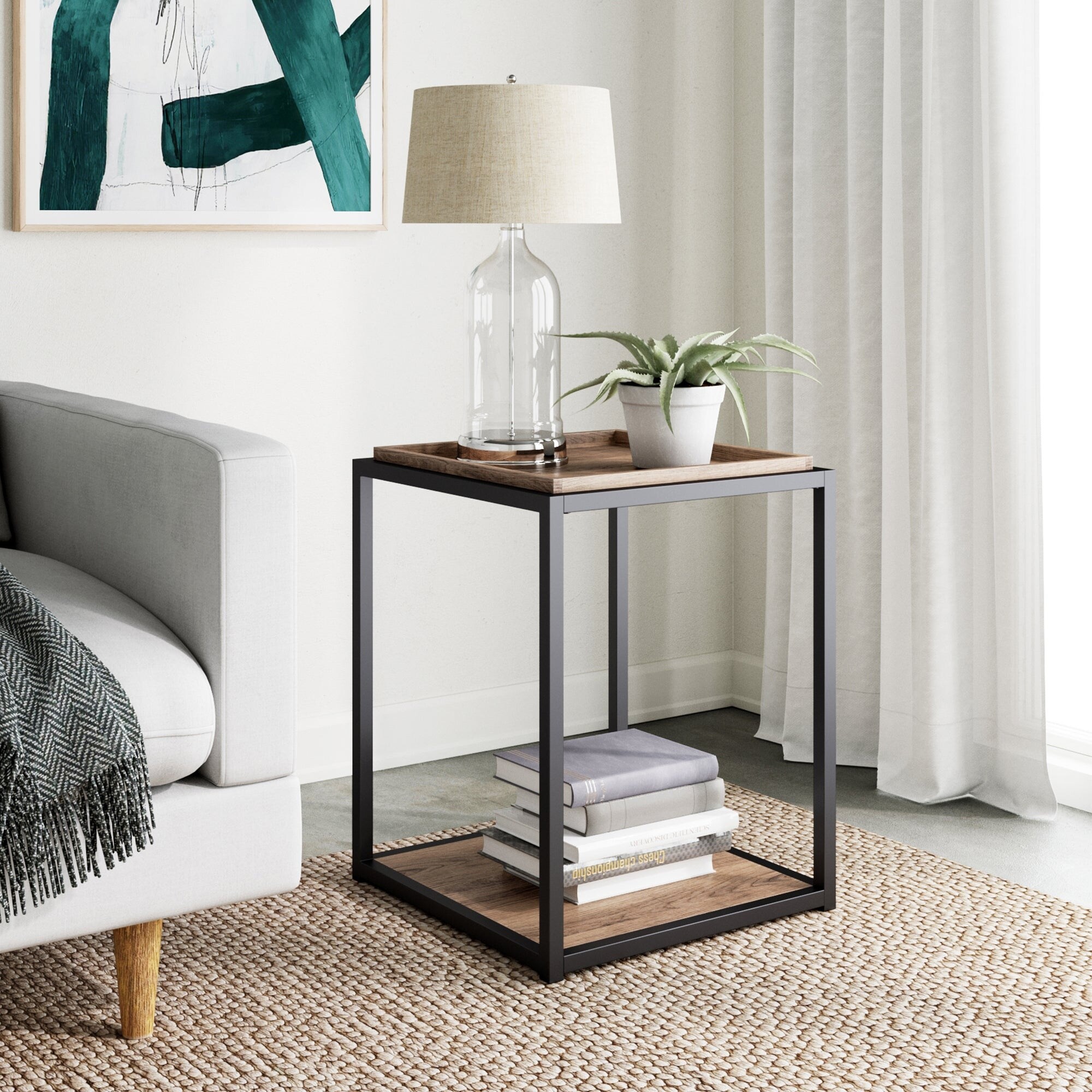 Nathan James Nash End Table with Tray Top Shelves and Metal Frame - Mycitystee