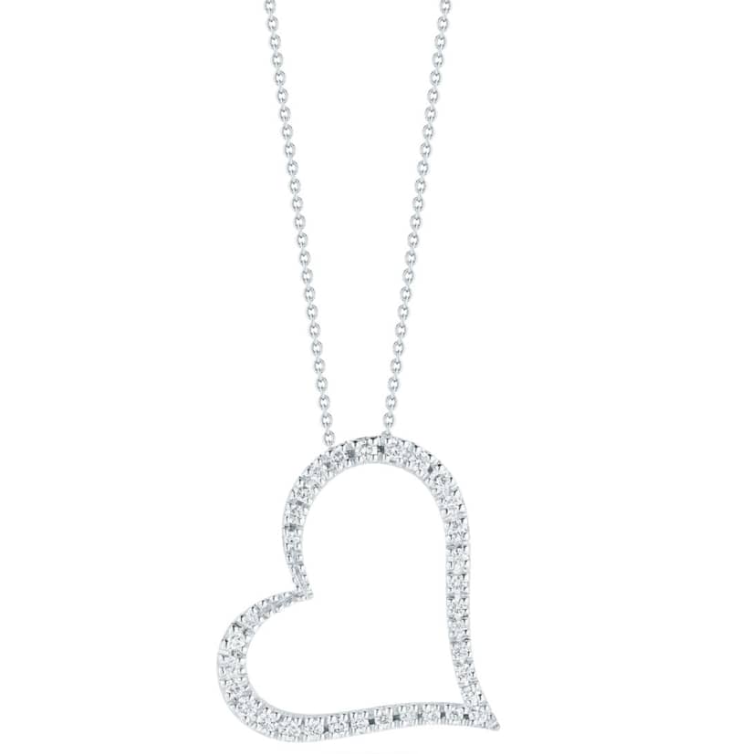 Roberto Coin 18KT White Gold Slanted Heart Pendant With Diamonds - Mycitystee