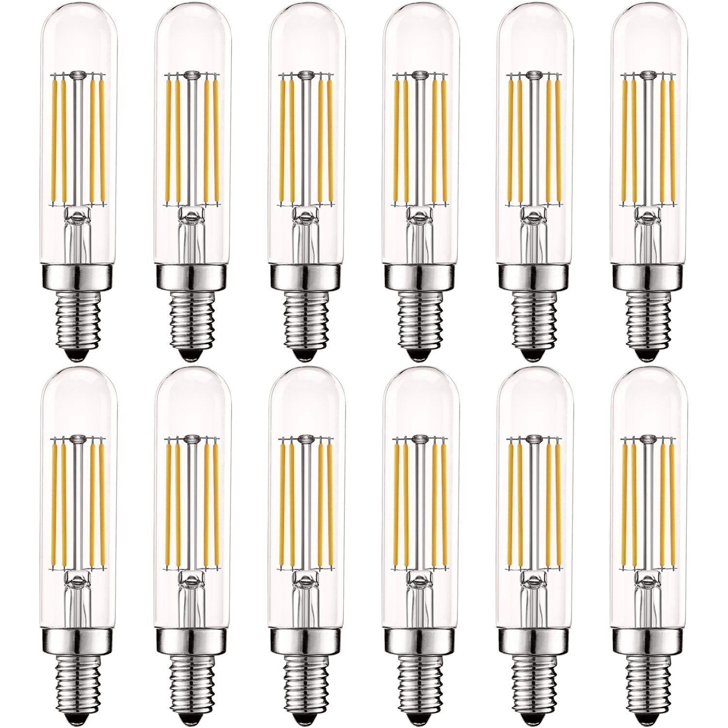 Luxrite T6 T6.5 Vintage LED Tube Light Bulbs 5W= 60W， 3000K Soft White， Dimmable， 500 Lumens， UL Listed， E12， 12-Pack - Mycitystee