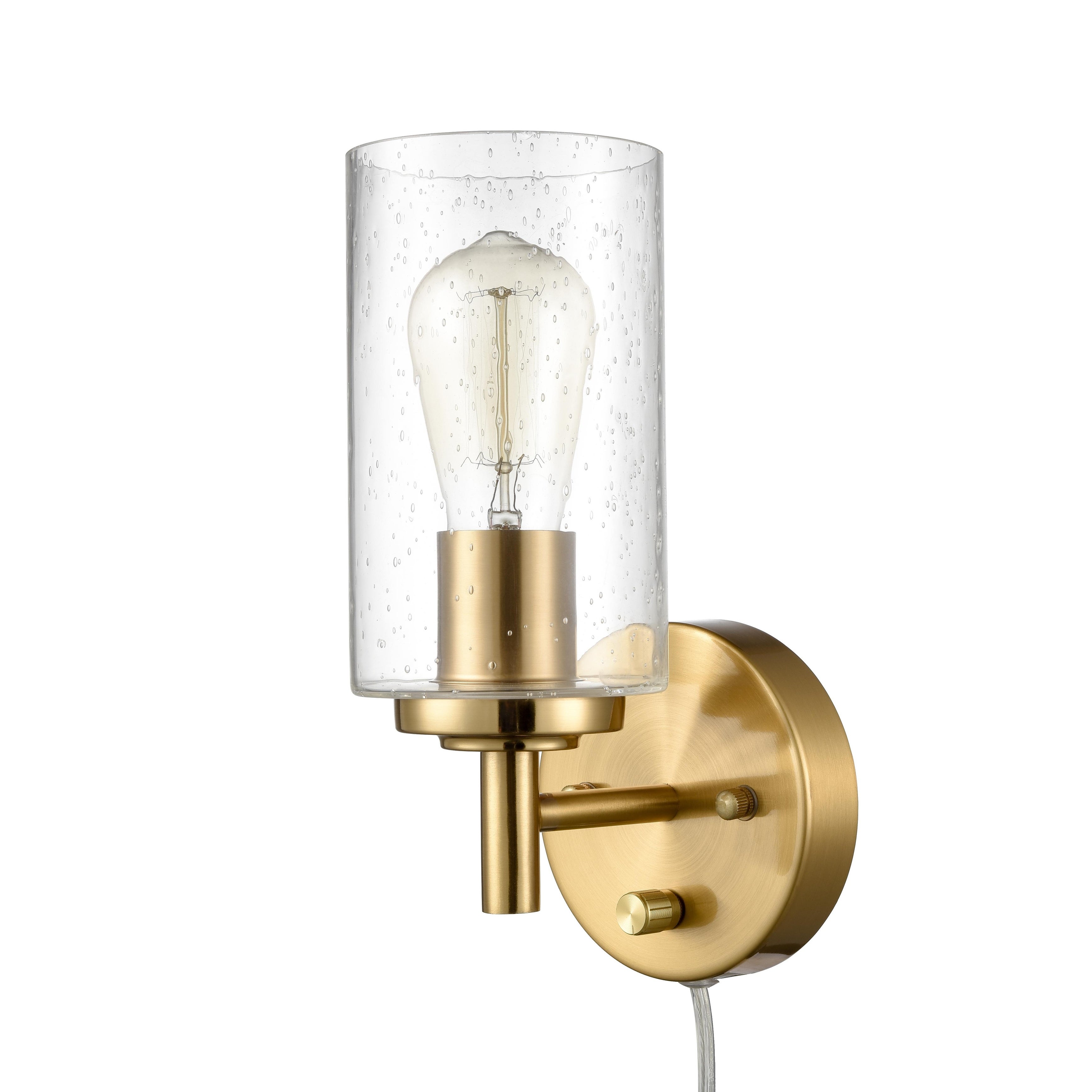 Lecco Modern Natural Bras Wall Sconces Set of 2 Bubble Glass Shade - Natural Brass - Mycitystee