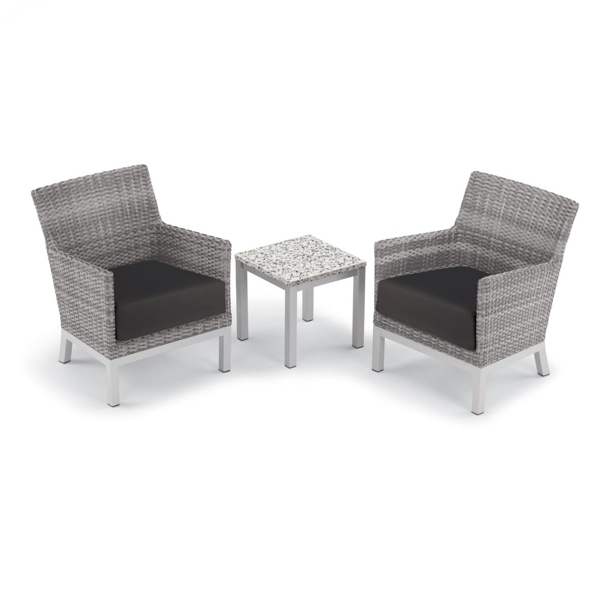 Argento 3 Piece Wicker Patio Conversation Set W/ Lite-Core Ash End Table and Jet Black Cushions By Oxford Garden - Mycitystee
