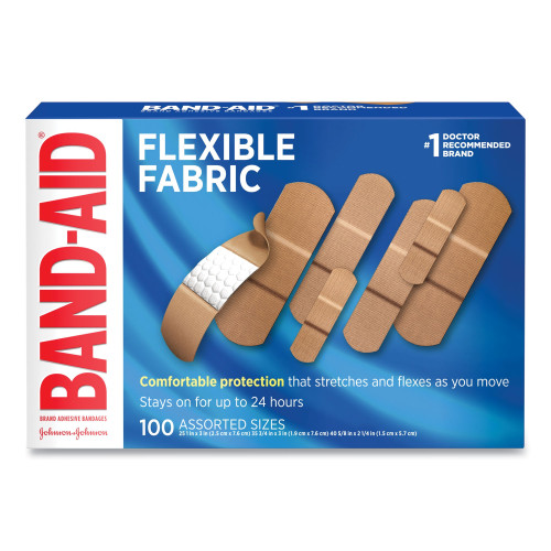 BAND-AID Flexible Fabric Adhesive Bandages， Assorted， 100/Box (11507800) - Mycitystee