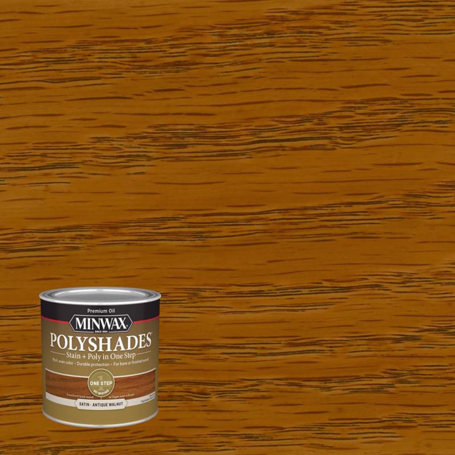 Minwax PolyShades Semi-Transparent Satin Antique Walnut Oil-Based Stain/Polyurethane Finish 0.5 pt - Mycitystee