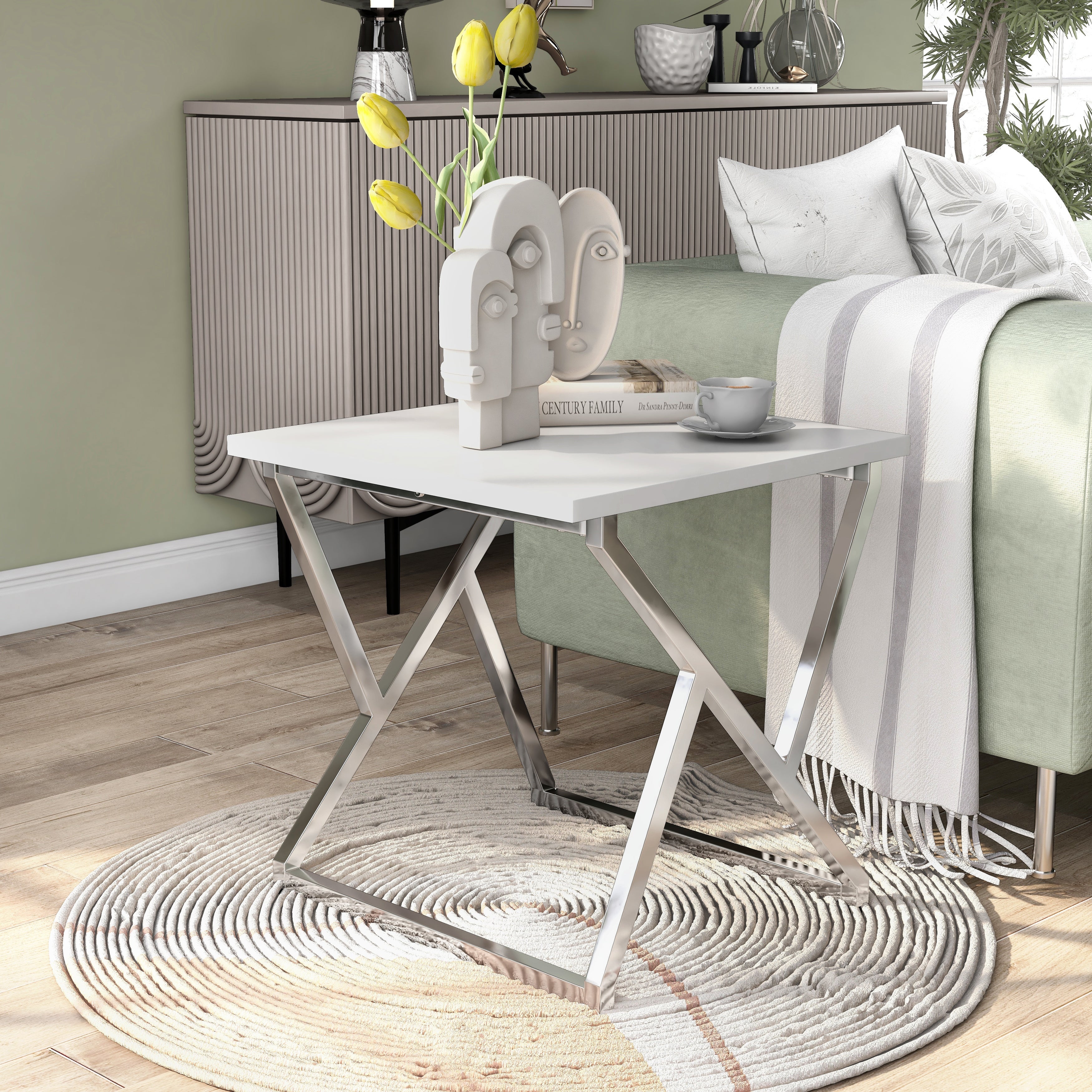 Furniture of America Cano Glam High Gloss White 24-inch Side Table - Mycitystee