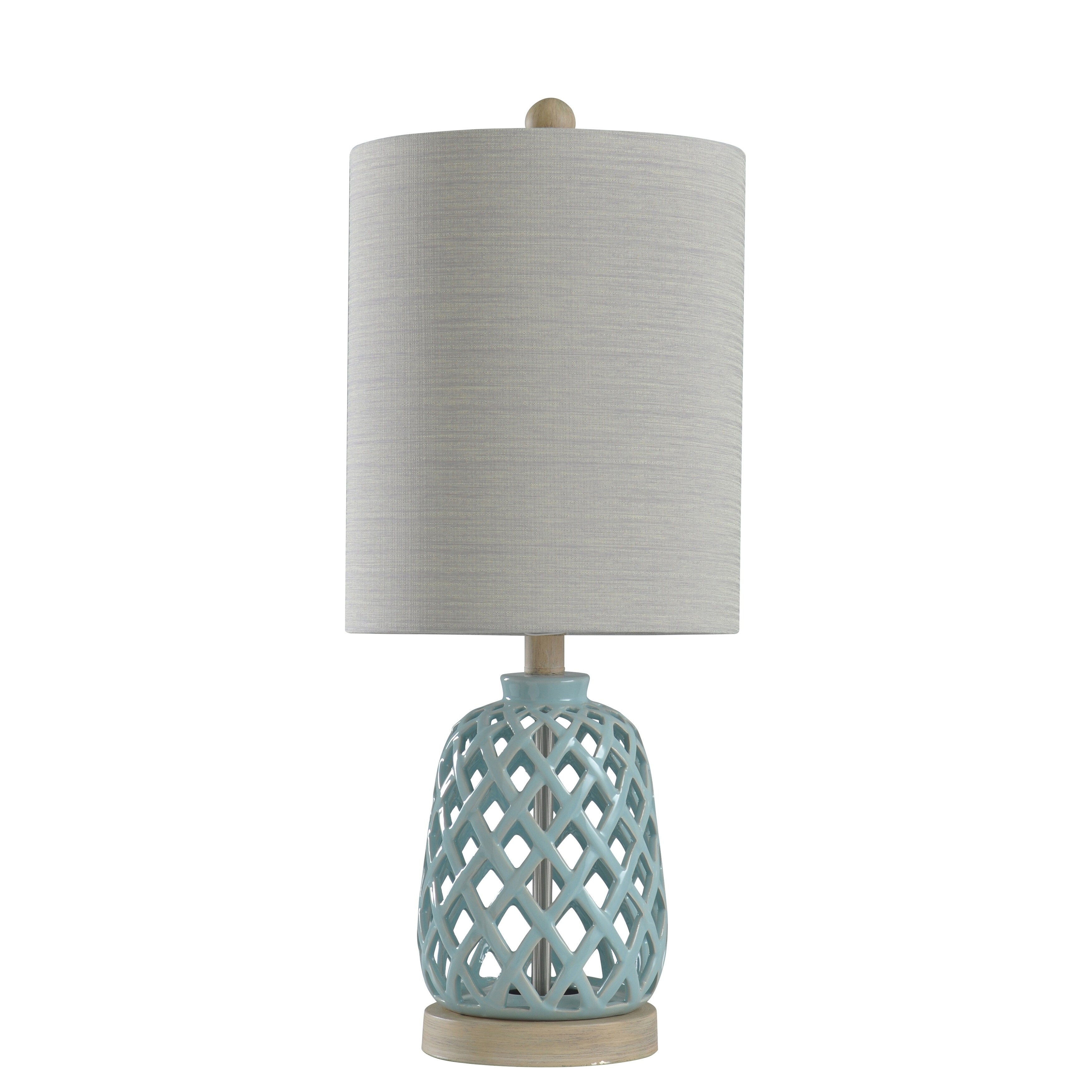 StyleCraft Ceramic Blue Table Lamp - White Hardback Fabric Shade - Mycitystee