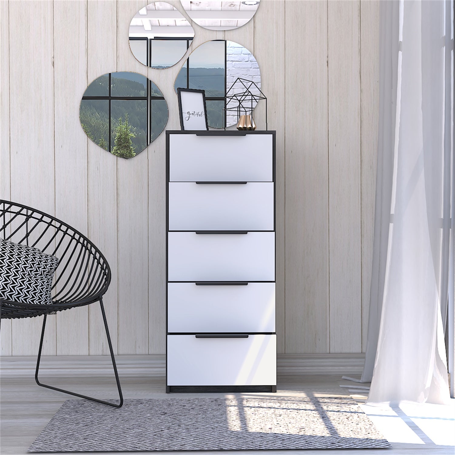 5 Drawer Vertical Dresser - Smokey Oak / White - - 37862845 - Mycitystee